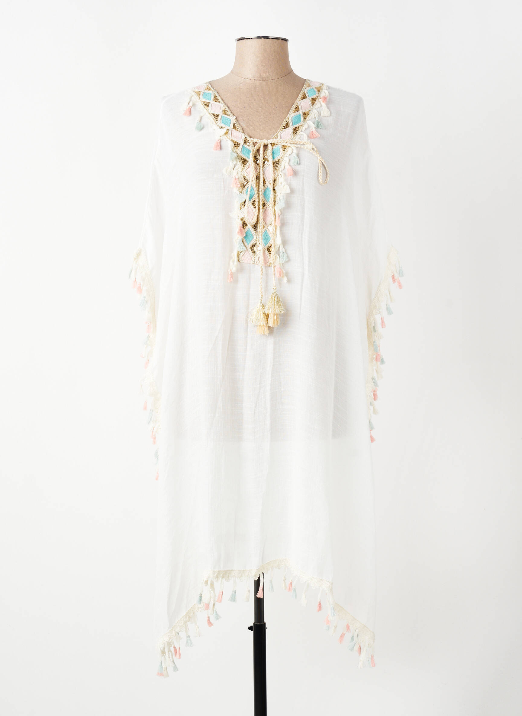 Robe de plage fermeture liens à nouer blanc C'MELODIE femme