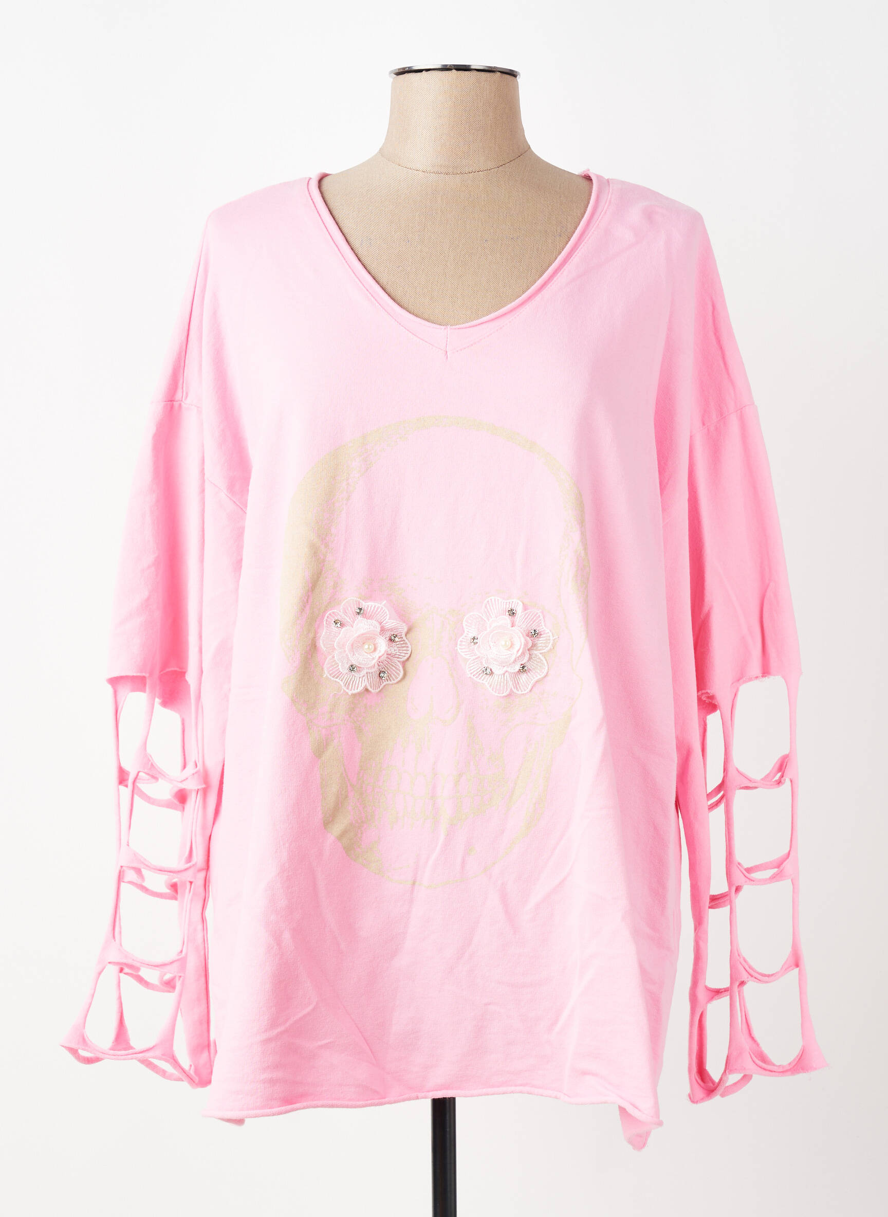 Top stretch manches longues rose clair E&F femme