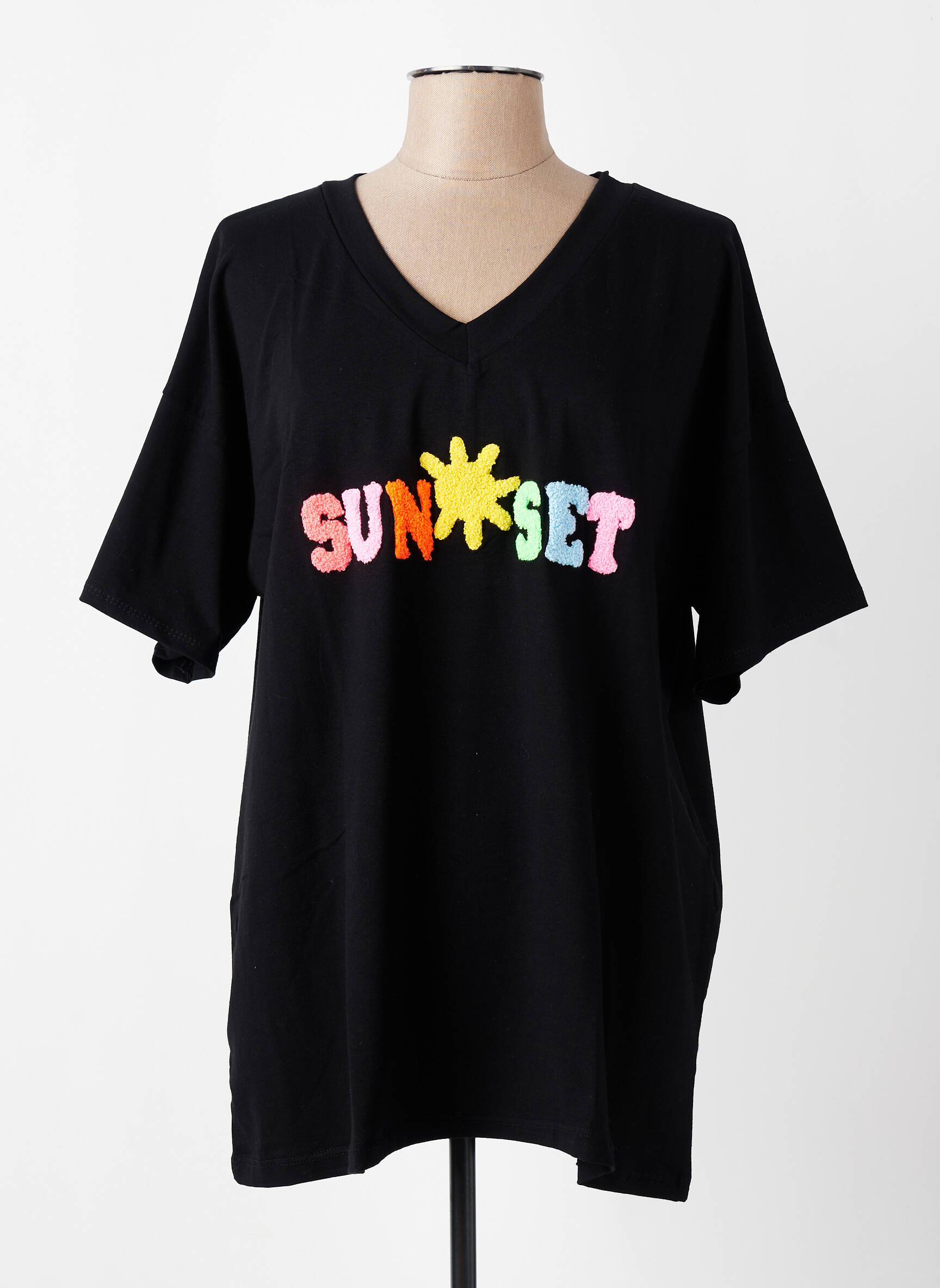 T-shirt coupe droite manches courtes noir E&F femme