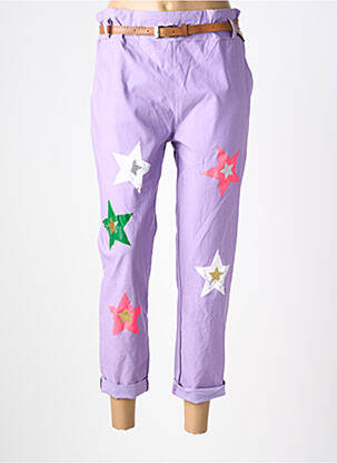 Pantalon 7/8 stretch taille normale violet MADE IN ITALY femme