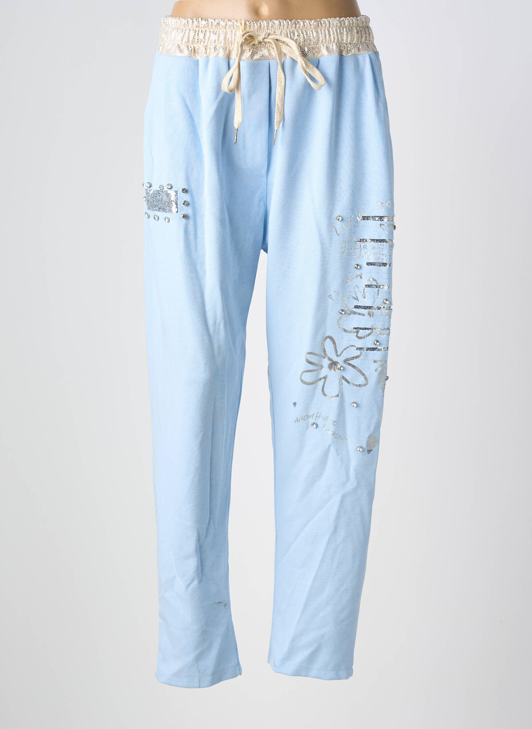 Pantalon flare taille élastique taille normale bleu MINA ROSA femme