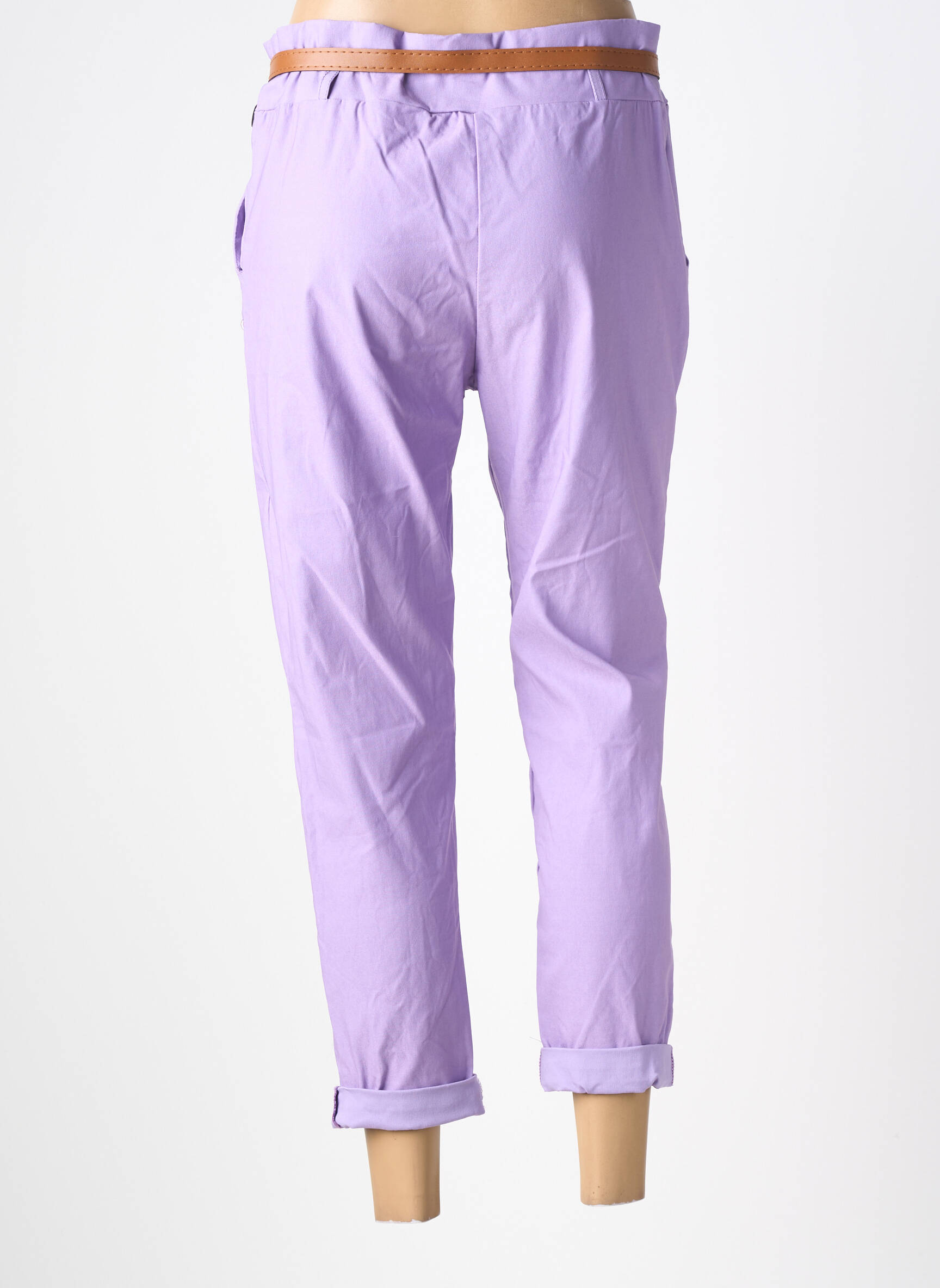 Pantalon 7/8 stretch taille normale violet MADE IN ITALY femme