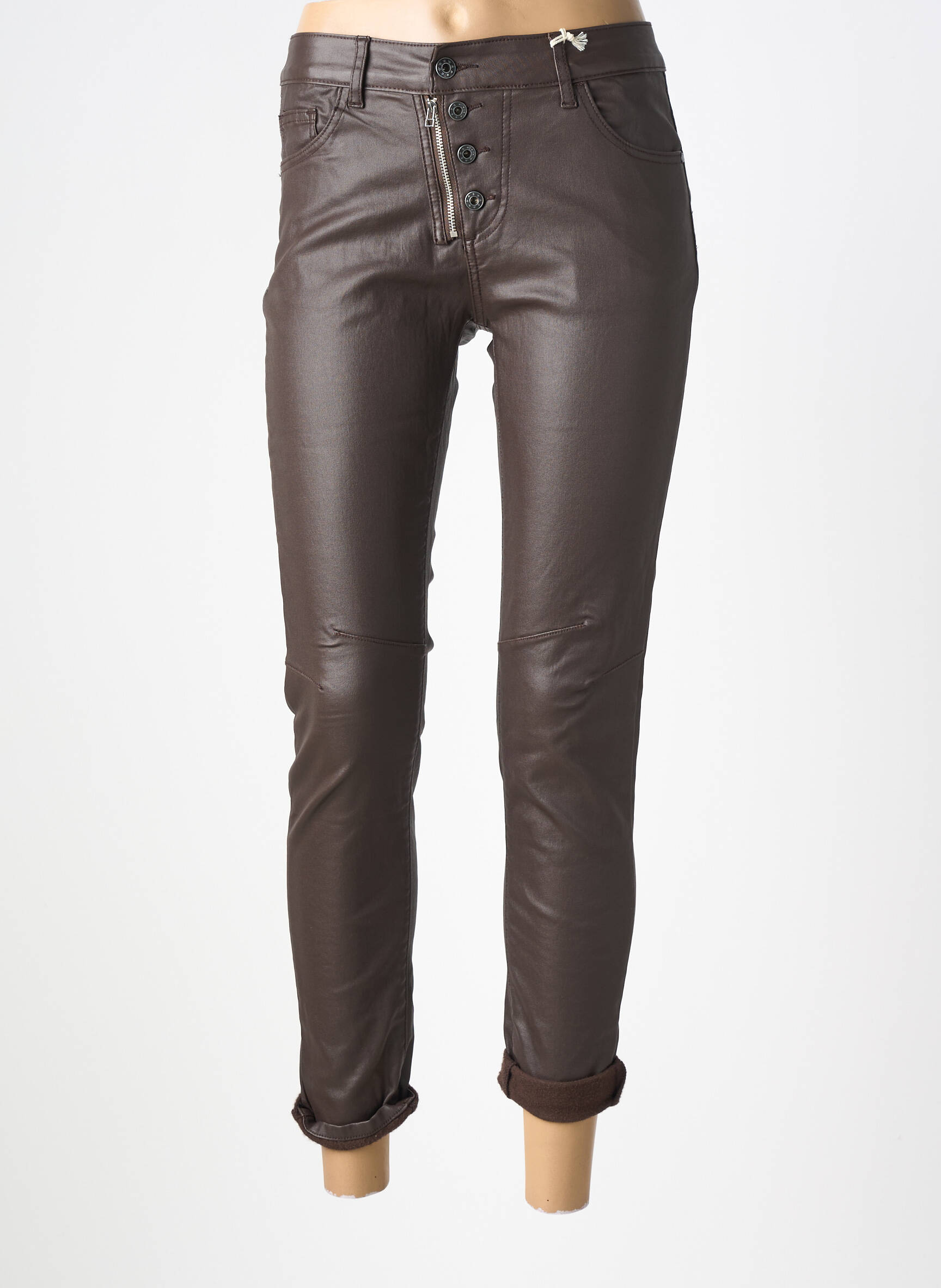 Pantalon slim tissage enduit taille normale marron MELLY & CO femme