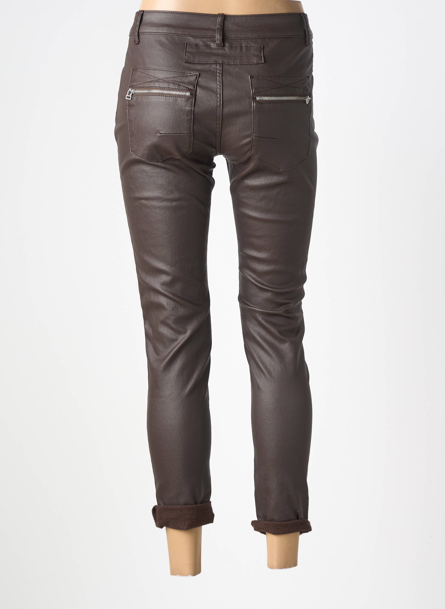 Pantalon slim tissage enduit taille normale marron MELLY & CO femme