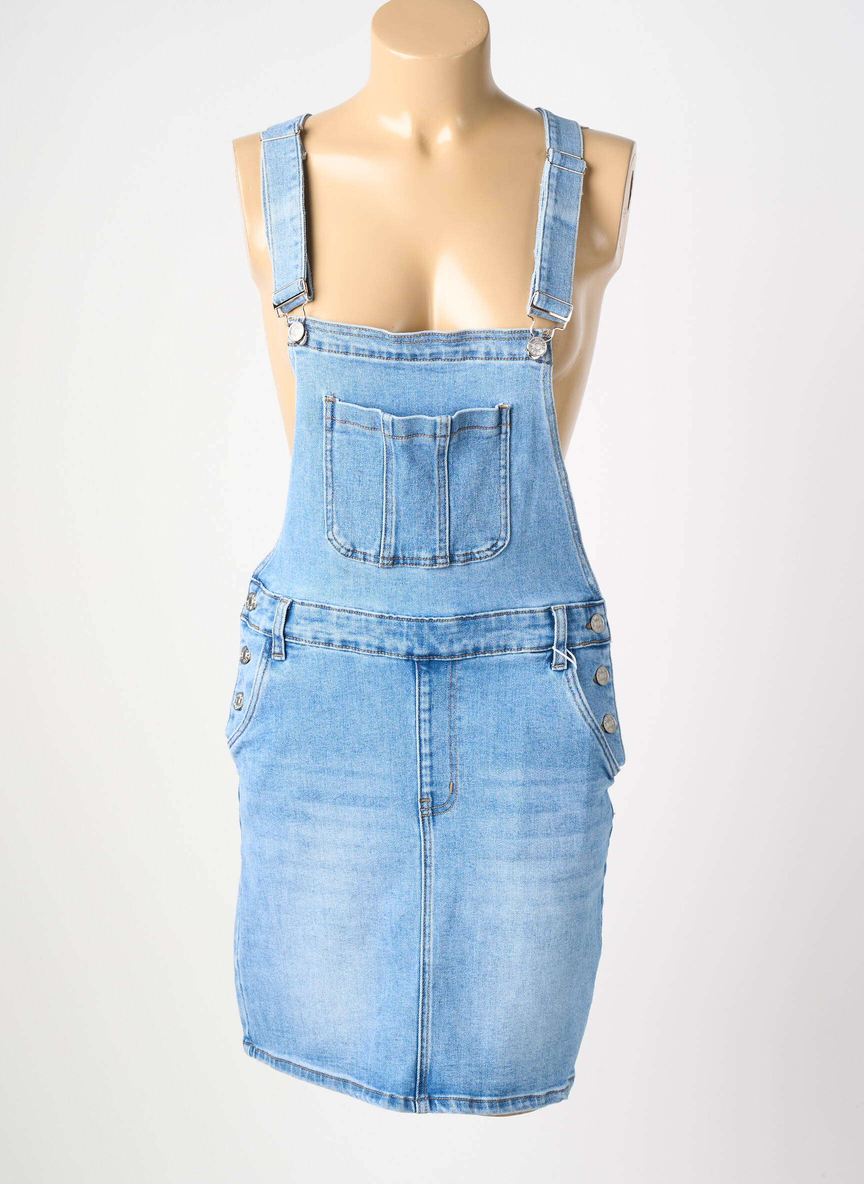 Robe mi-longue coupe cintrée fines bretelles bleu G-SMACK femme
