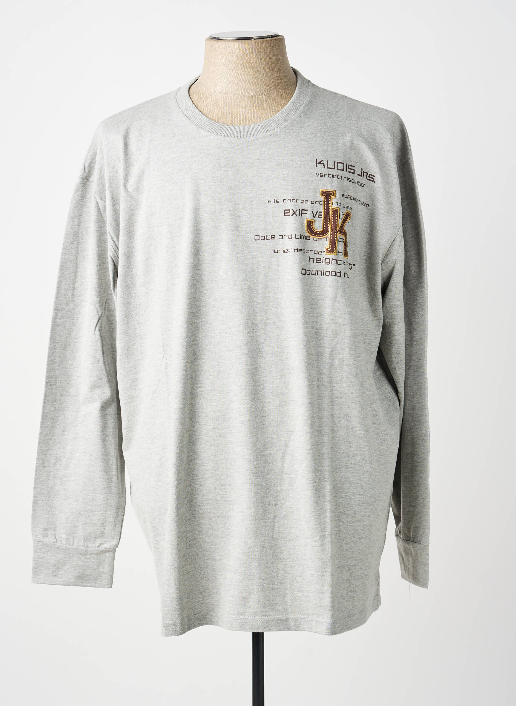 T-shirt broderie manches longues gris KUDIS BRAND homme