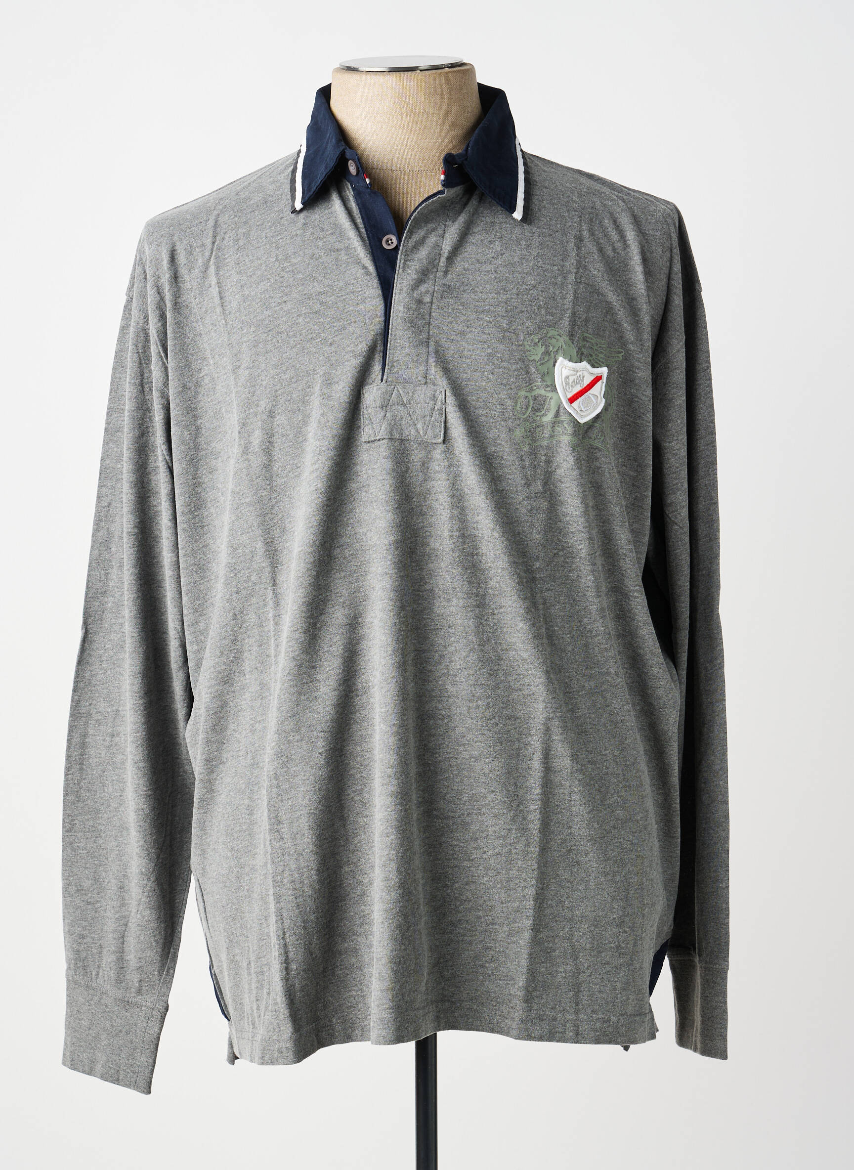 Polo tissage chiné manches longues gris EASY MAXFORT homme