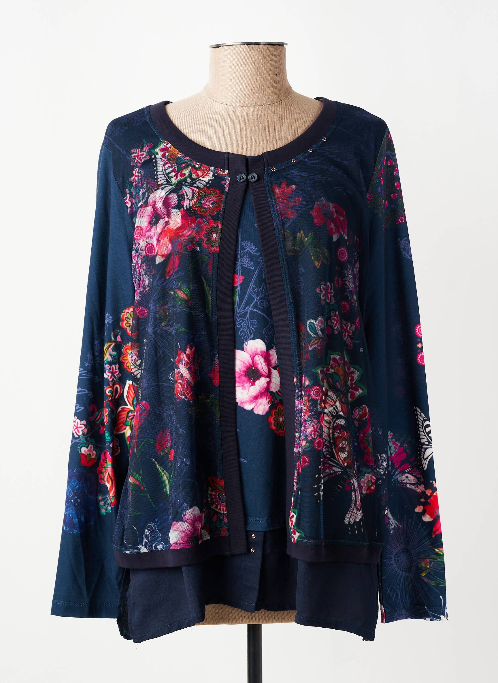 Top col rond manches longues bleu BAGORAZ femme