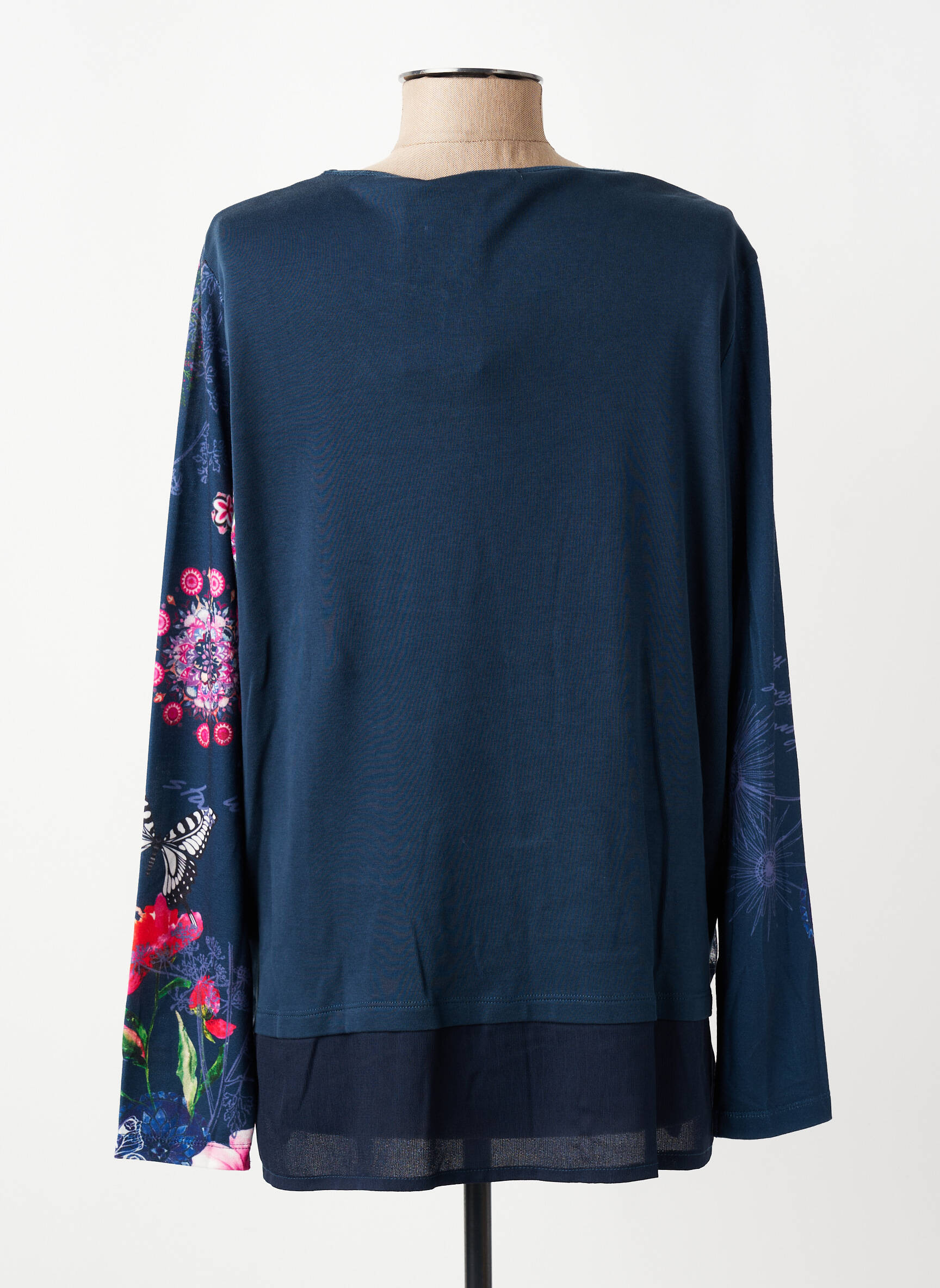 Top col rond manches longues bleu BAGORAZ femme