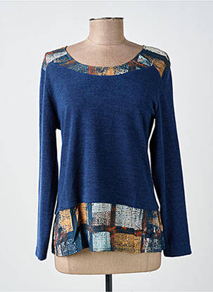 Pull tissage chiné manches longues bleu GUY DUBOUIS femme