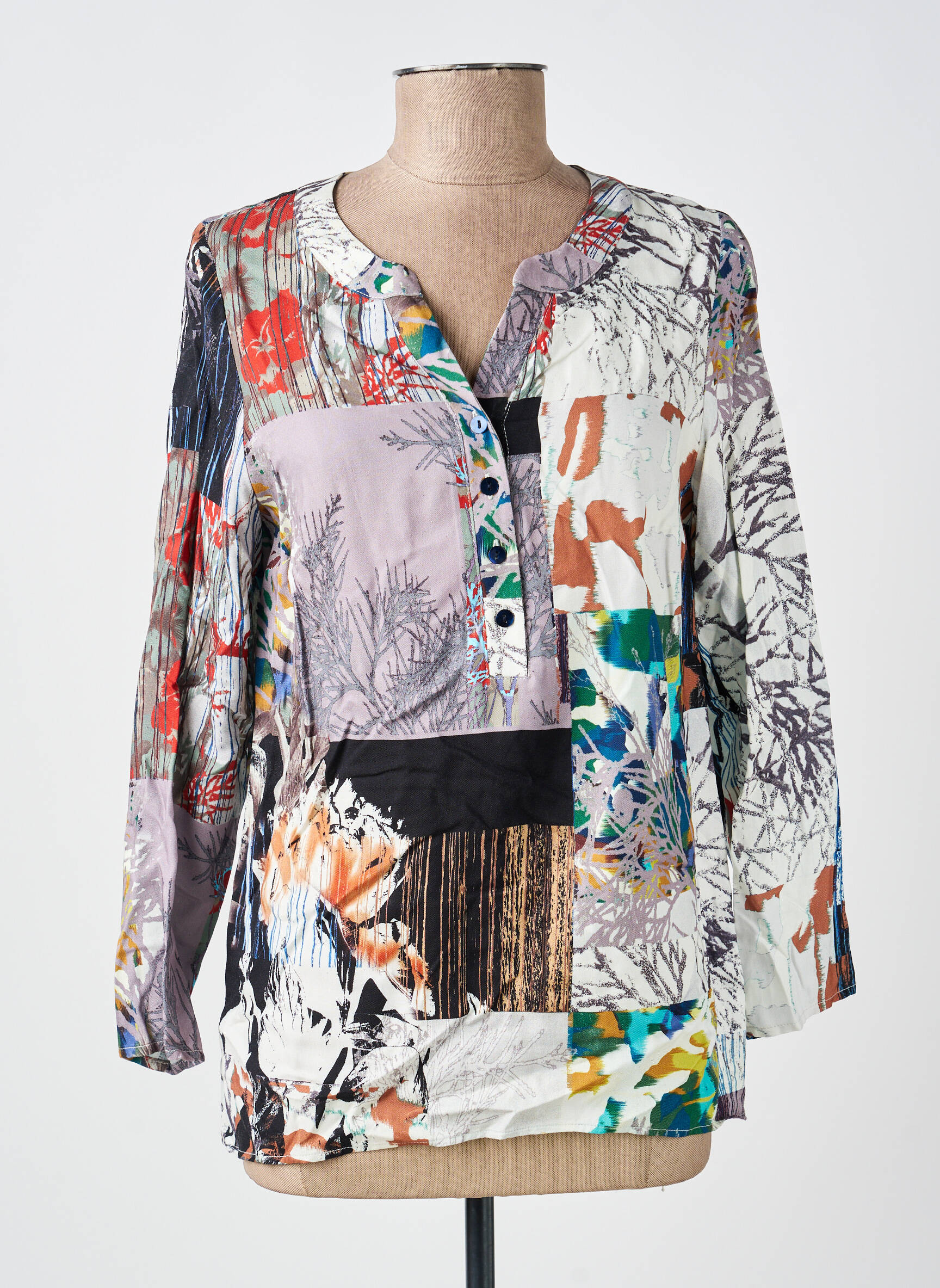 Blouse tissage popeline manches longues gris IMPULSION femme