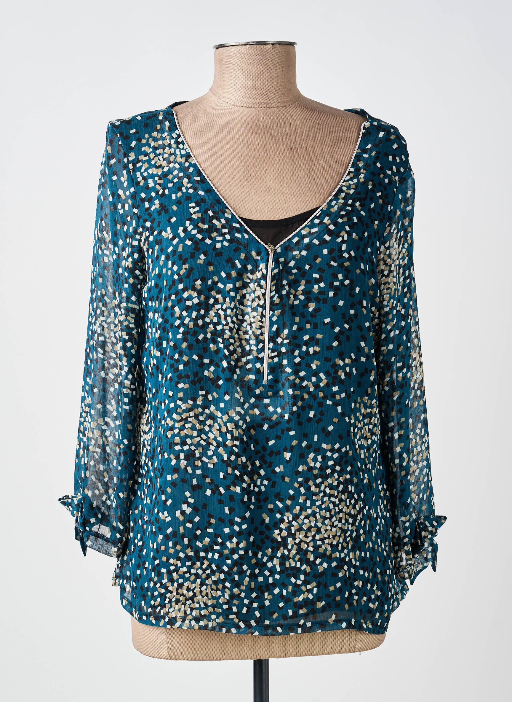 Blouse légère et transparente manches 3/4 vert GUY DUBOUIS femme