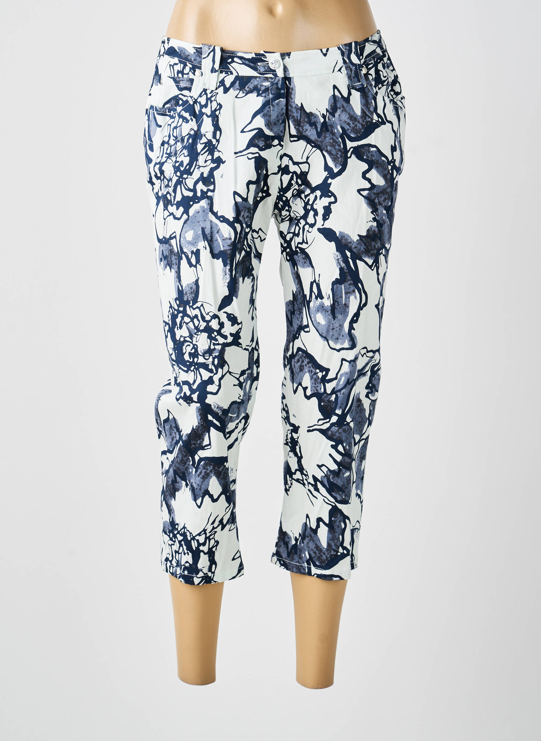 Pantacourt stretch taille normale bleu GUY DUBOUIS femme