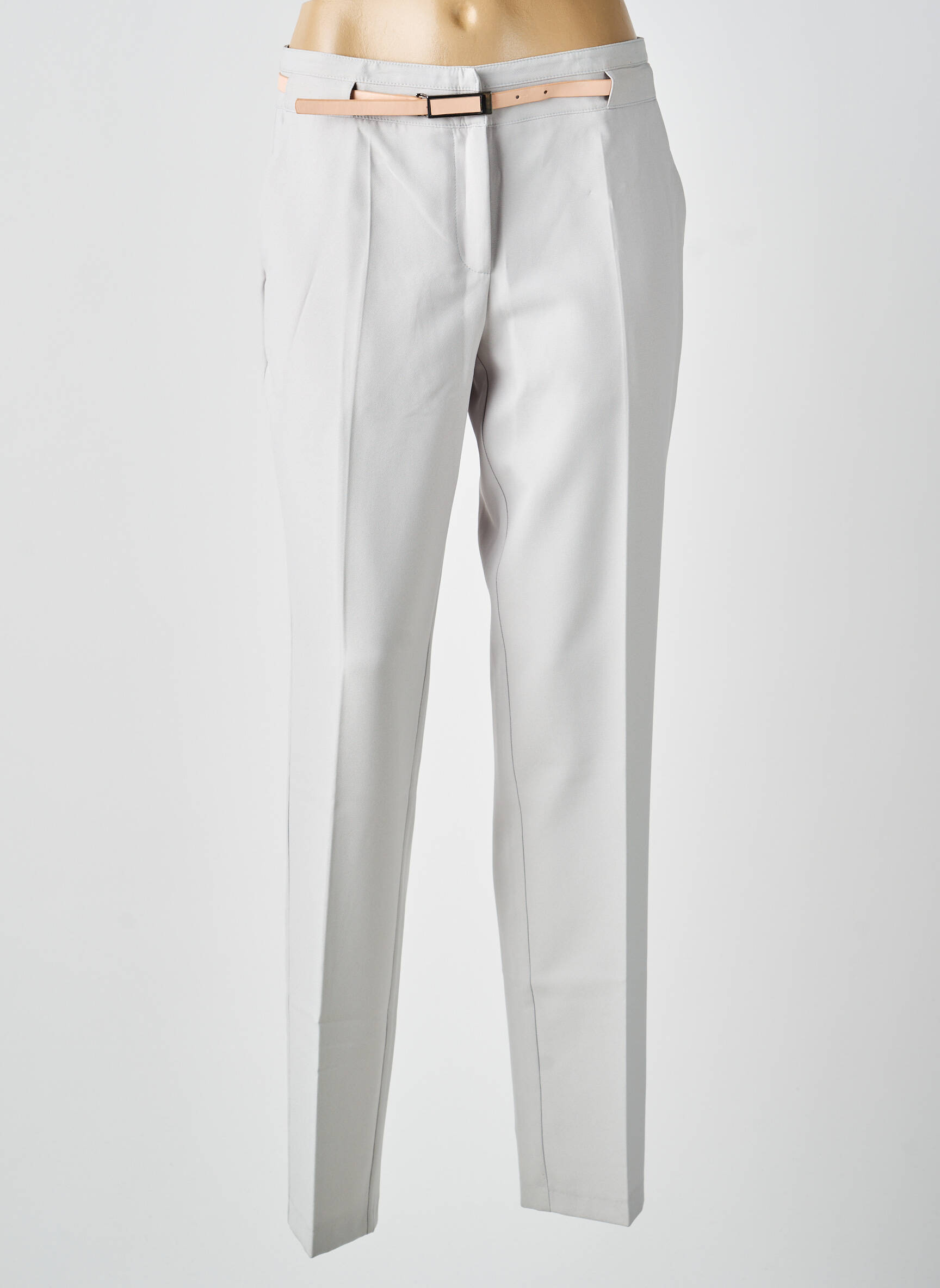 Pantalon chino fermeture zippée sous rabat avec crochet taille normale gris GUY DUBOUIS femme