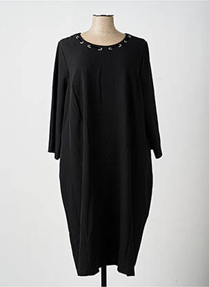 Robe mi-longue tissage crêpe manches longues noir GUY DUBOUIS femme