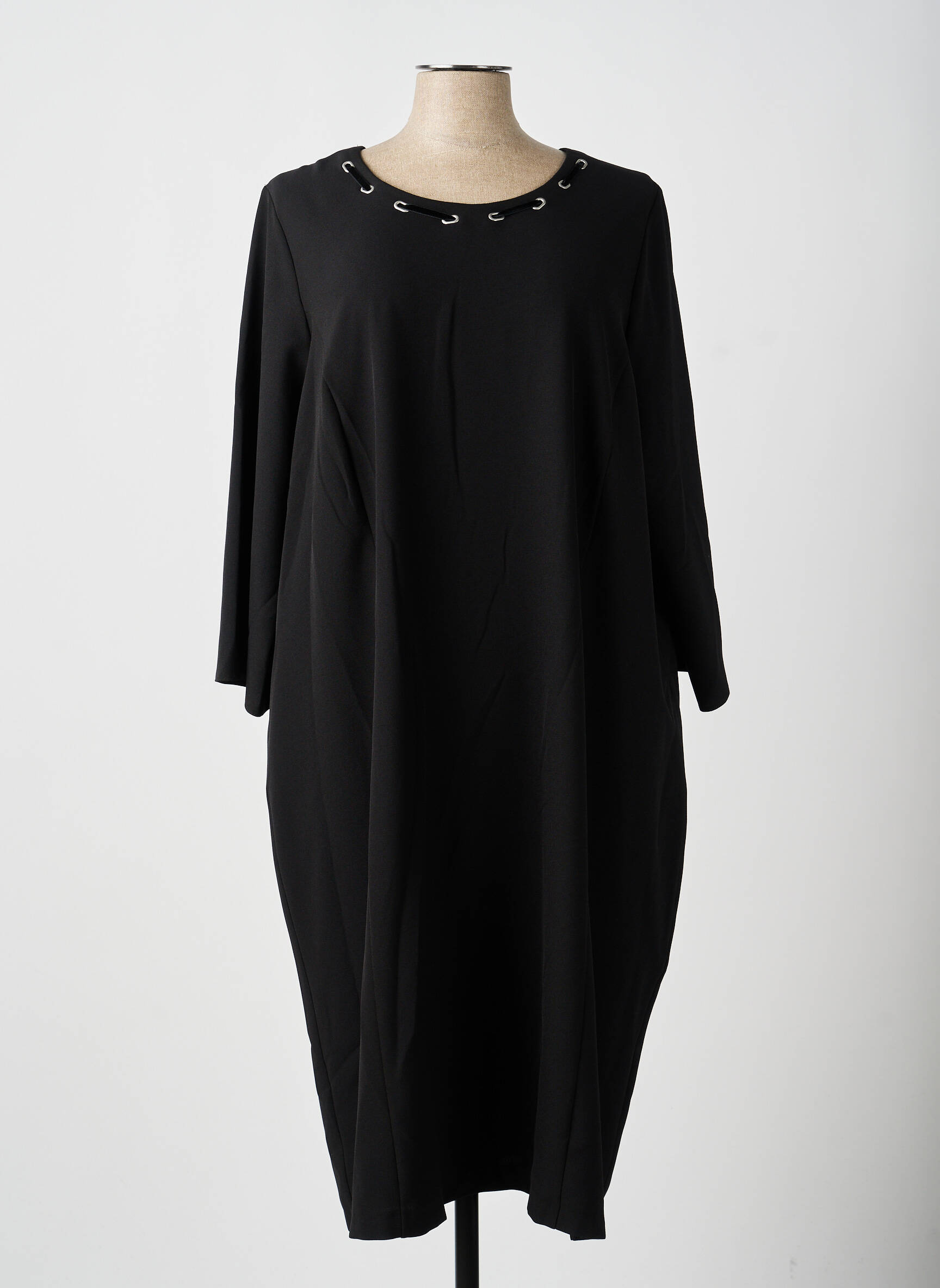 Robe mi-longue tissage crêpe manches longues noir GUY DUBOUIS femme