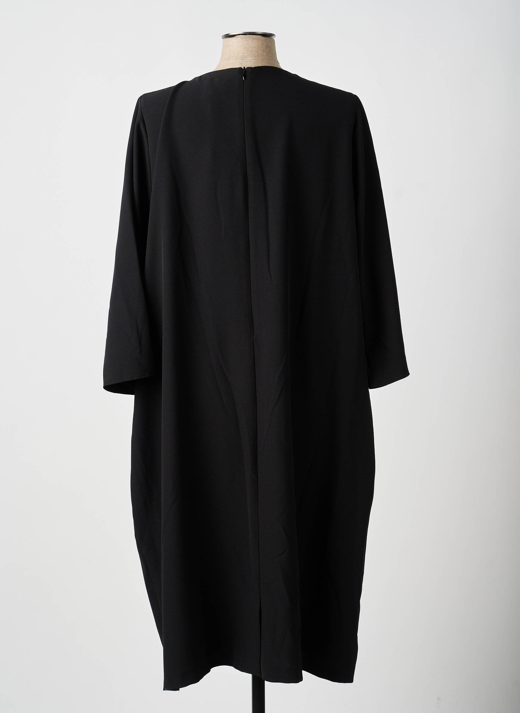 Robe mi-longue tissage crêpe manches longues noir GUY DUBOUIS femme