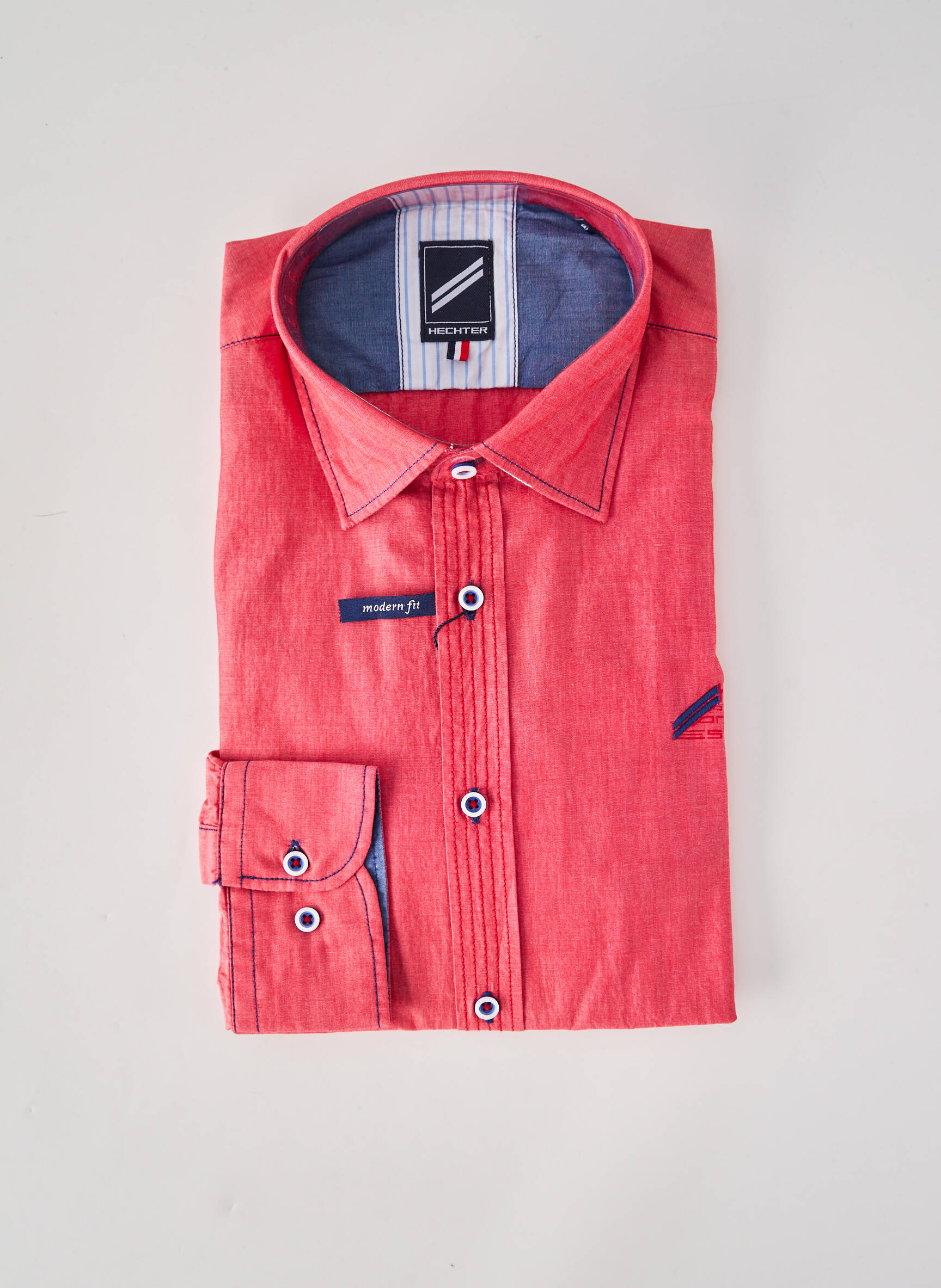 Chemise manches longues coupe droite rouge HECHTER STUDIO homme