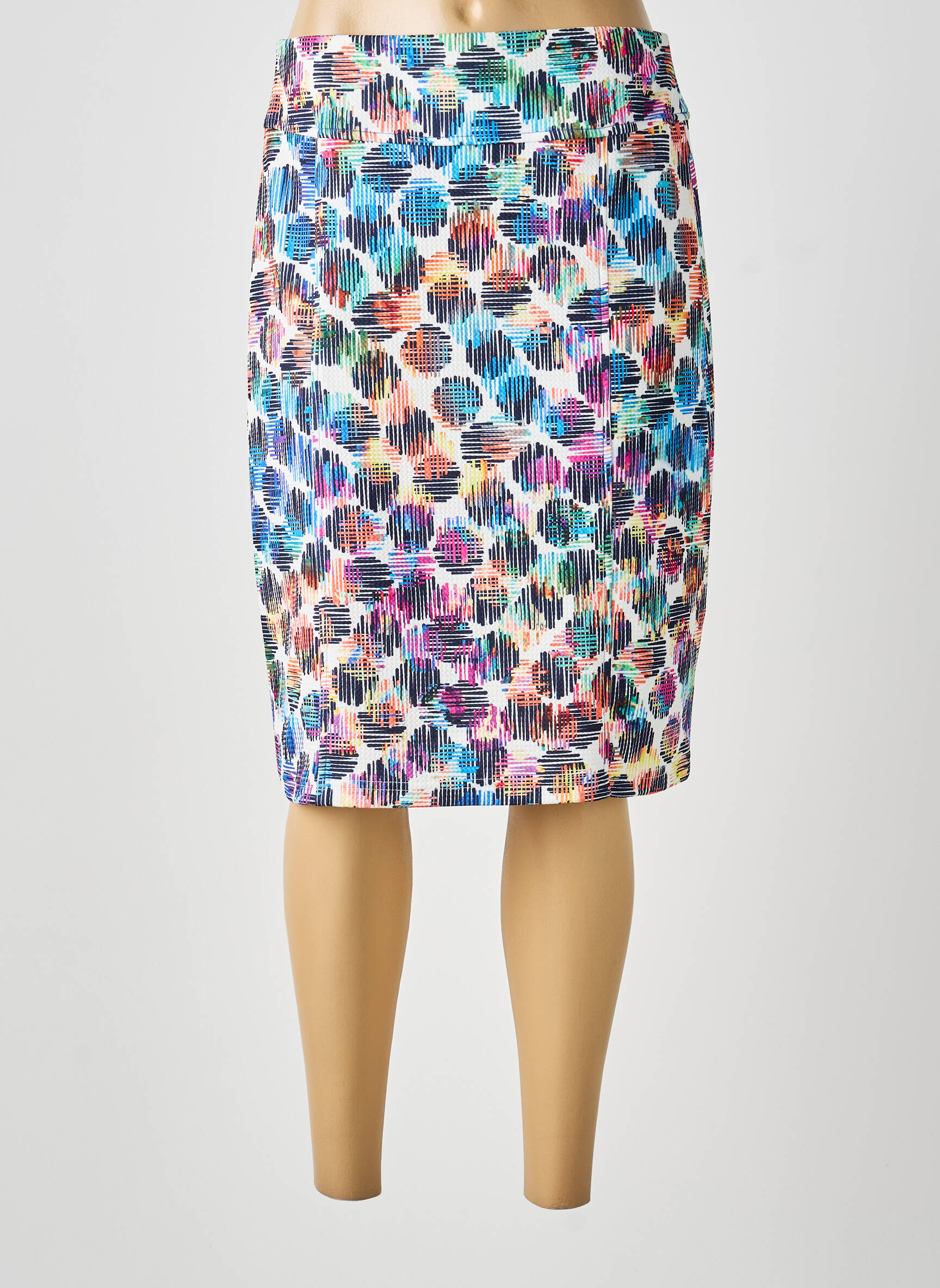 Jupe mi-longue stretch bleu GUY DUBOUIS femme
