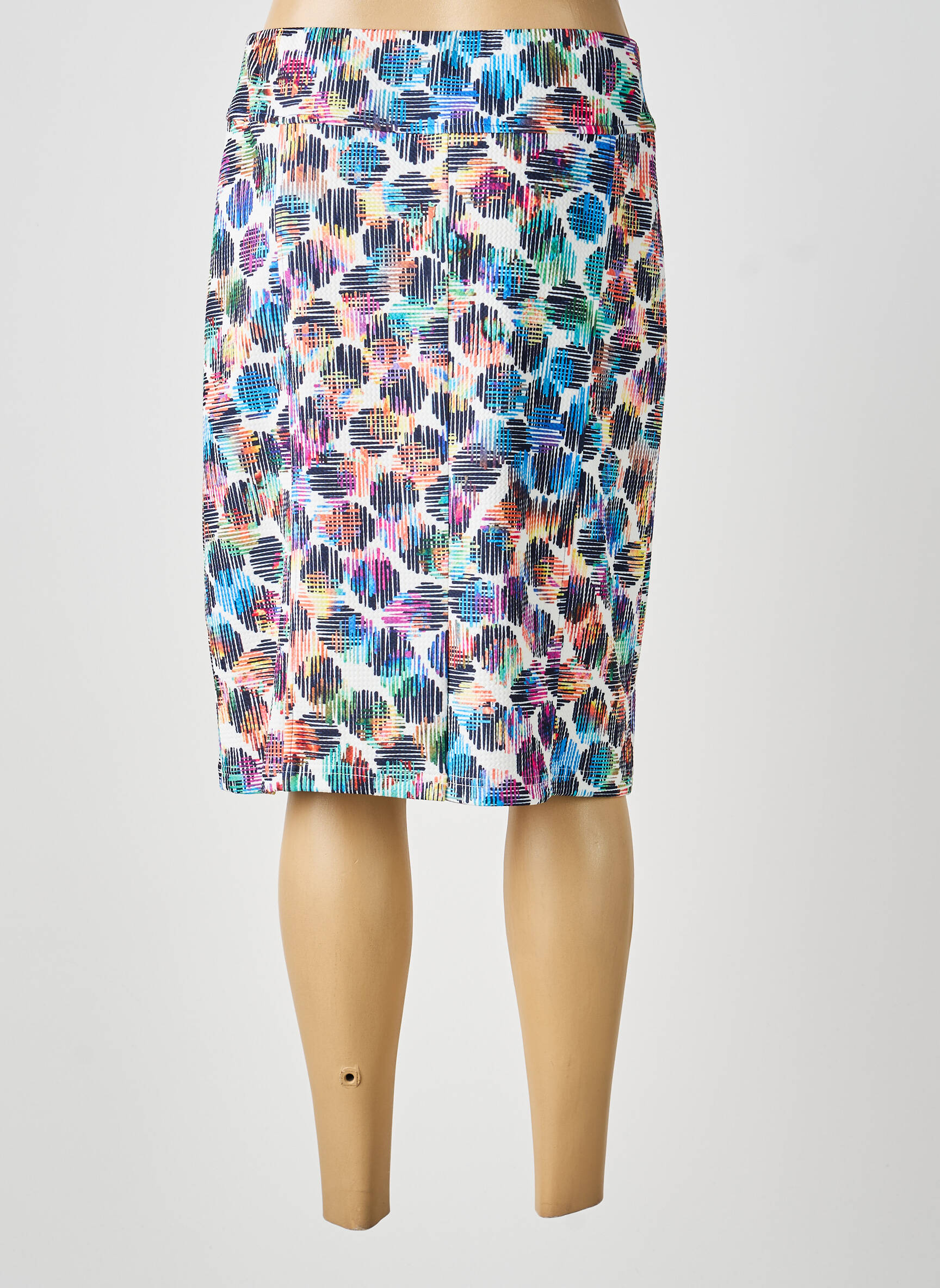Jupe mi-longue stretch bleu GUY DUBOUIS femme