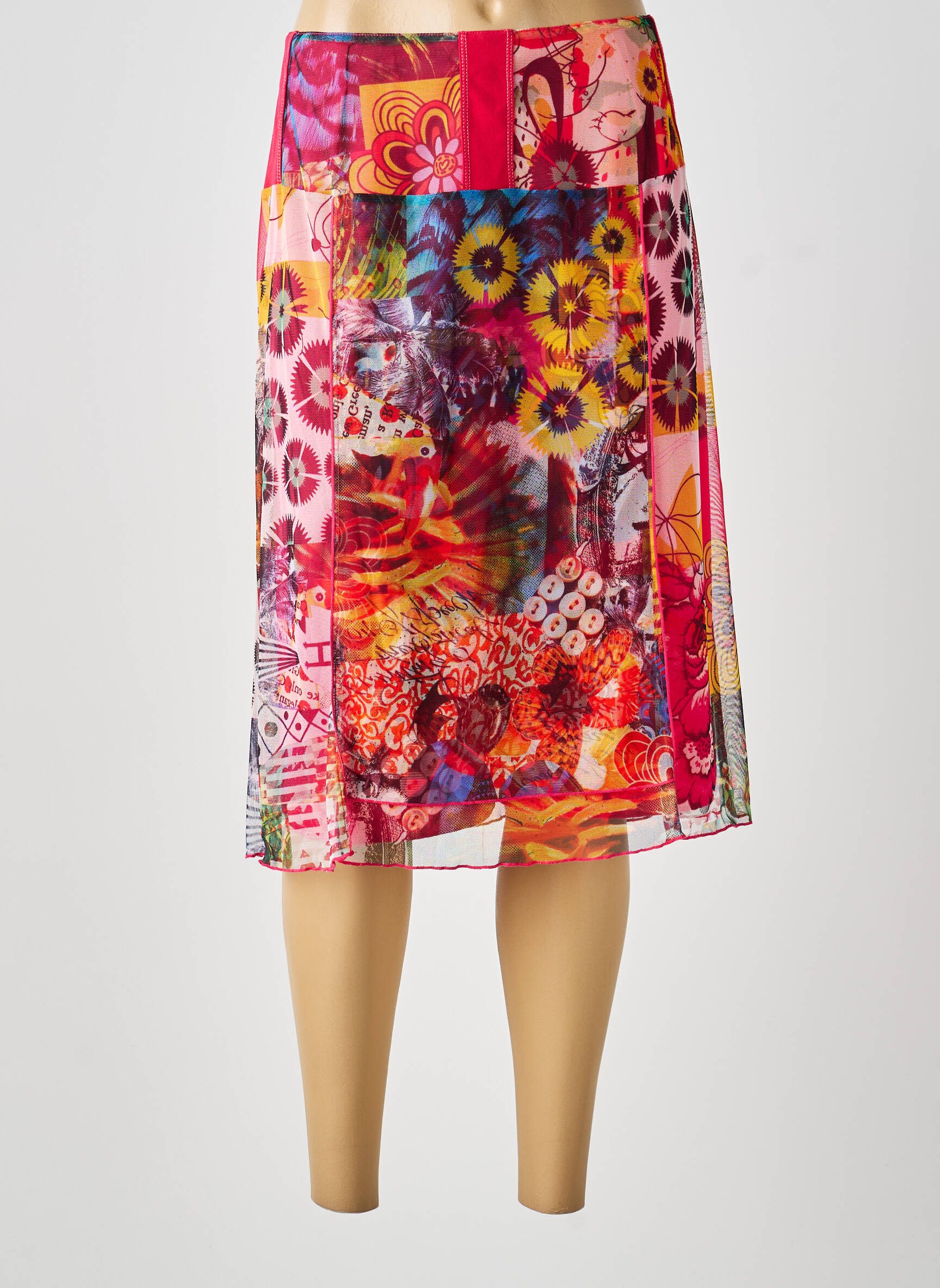 Jupe mi-longue stretch rose GUY DUBOUIS femme