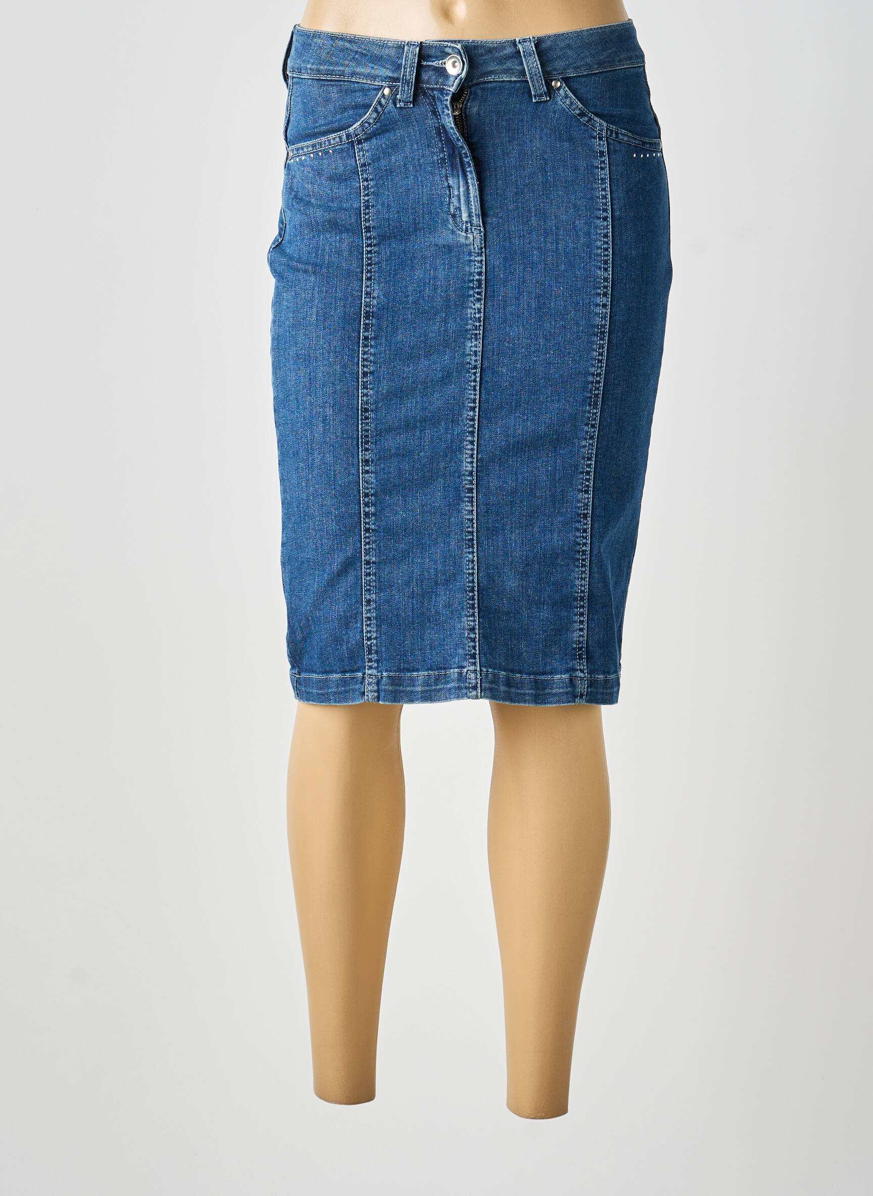 Jupe mi-longue stretch bleu GUY DUBOUIS femme