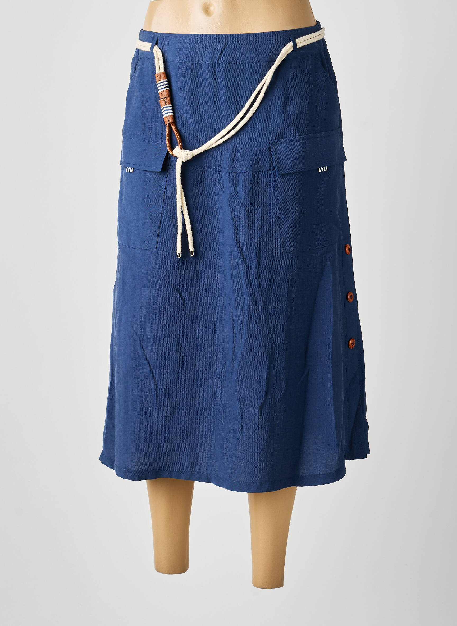 Jupe mi-longue taille normale bleu GUY DUBOUIS femme