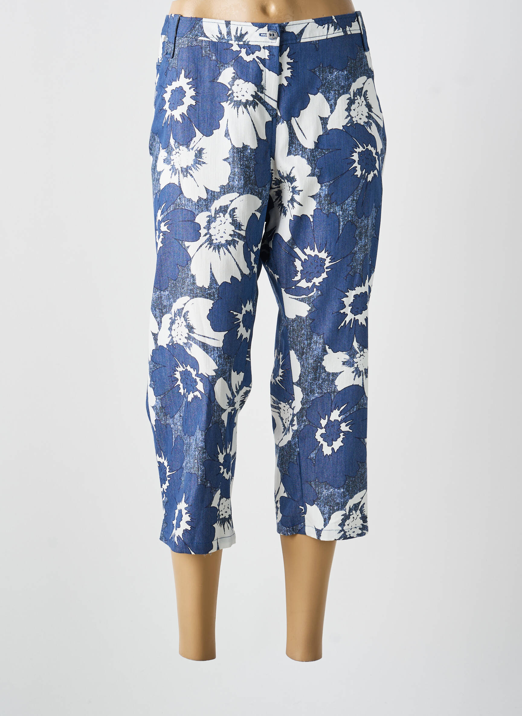 Pantacourt tissage popeline taille normale bleu FRANCE RIVOIRE femme