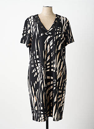 Robe mi-longue imprimé fantaisie manches courtes noir JOSEPH RIBKOFF femme