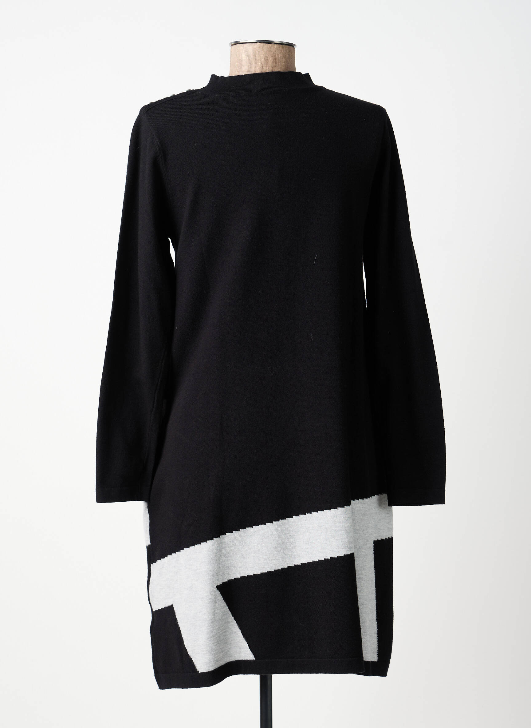 Robe mi-longue imprimé fantaisie manches longues noir SCORZZO femme