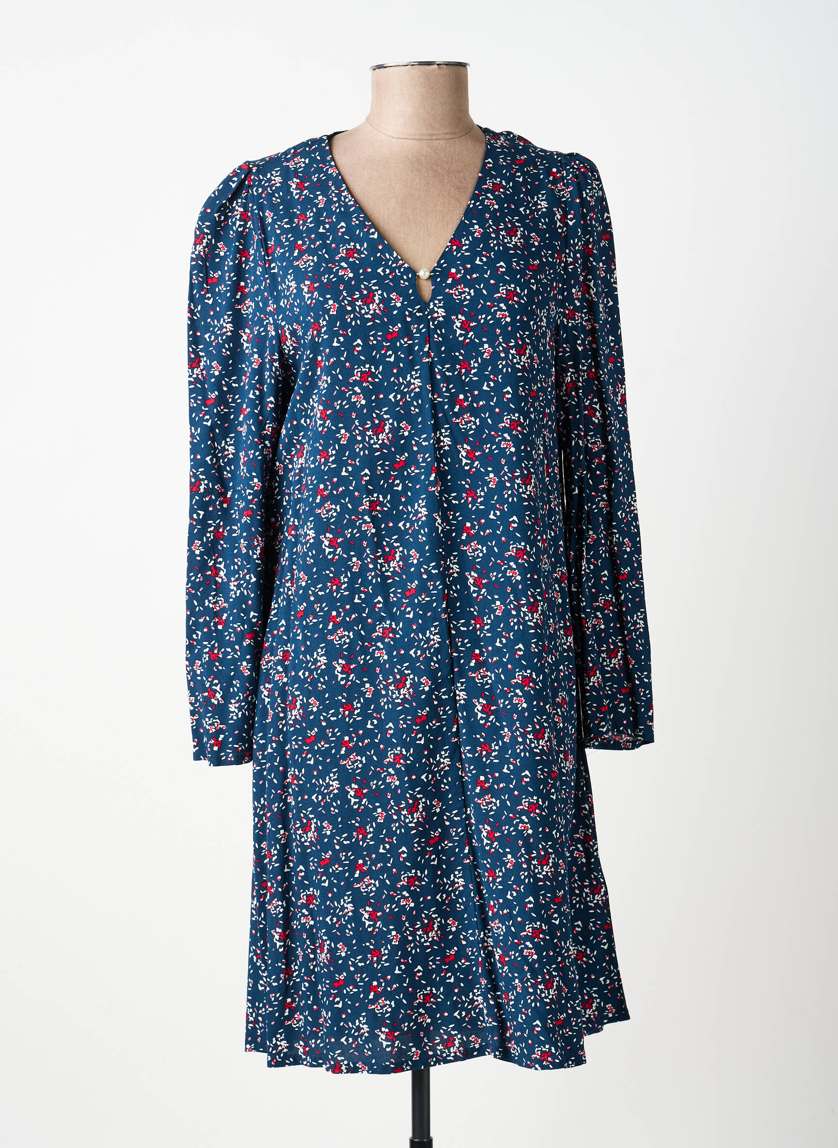 Robe mi-longue imprimé fleurs manches longues bleu ÉTYMOLOGIE femme