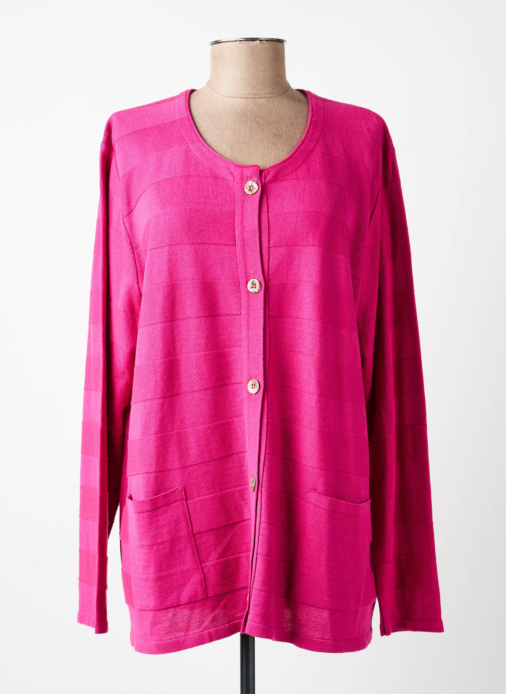 Gilet manches longues col rond rose GRIFFON femme