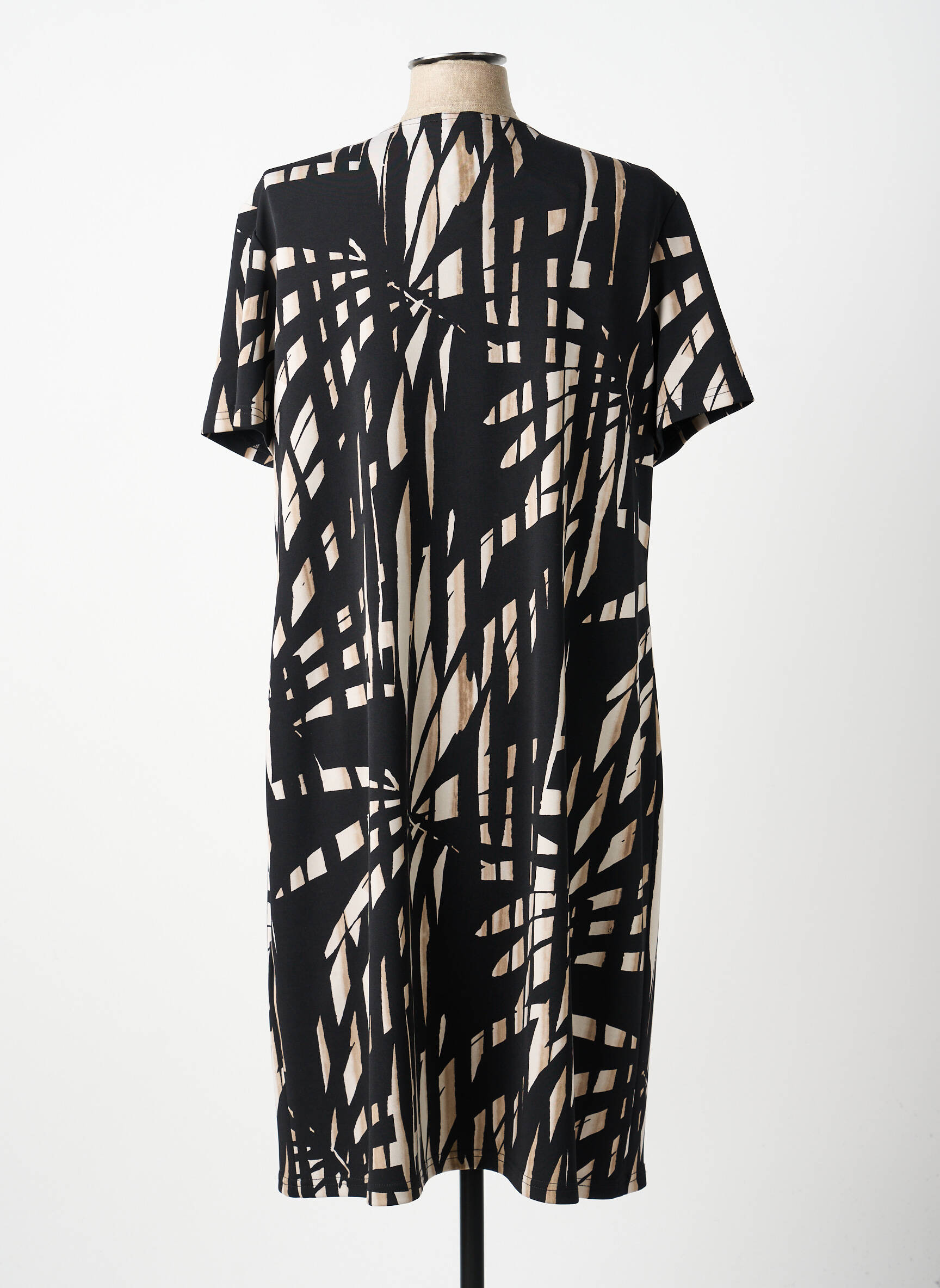 Robe mi-longue imprimé fantaisie manches courtes noir JOSEPH RIBKOFF femme