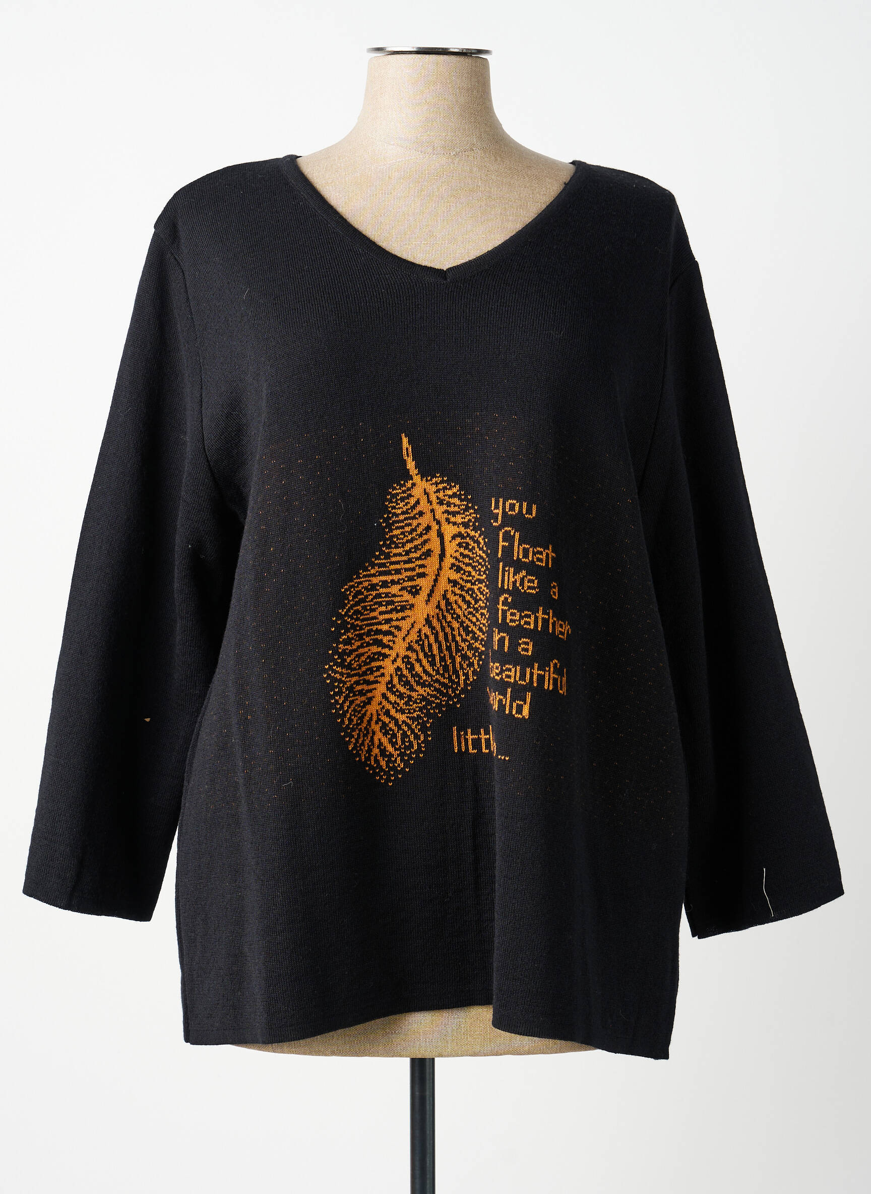 Pull coupe droite manches longues noir GRIFFON femme