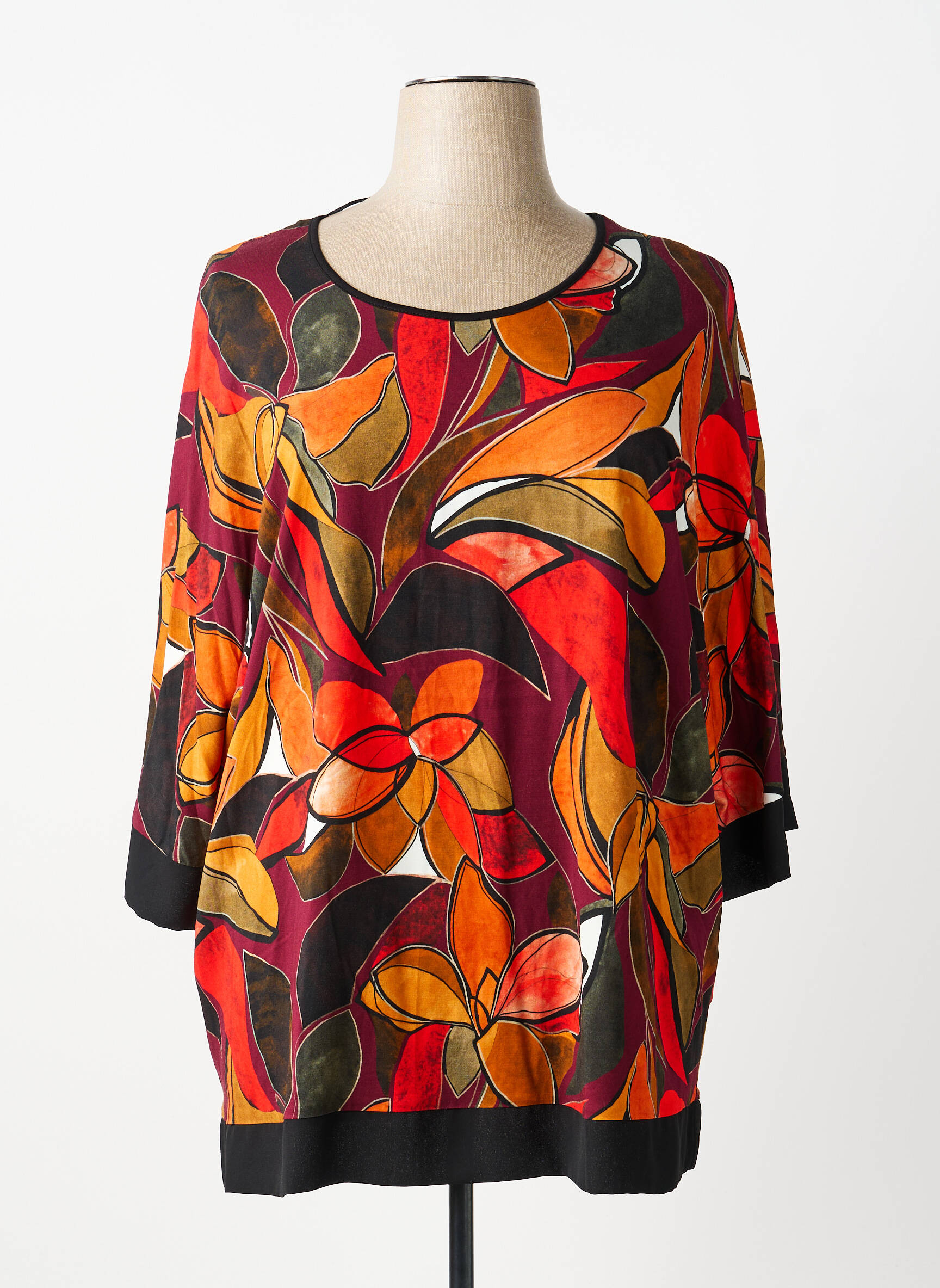 Blouse imprimé fleurs manches 3/4 orange GREGORY PAT femme