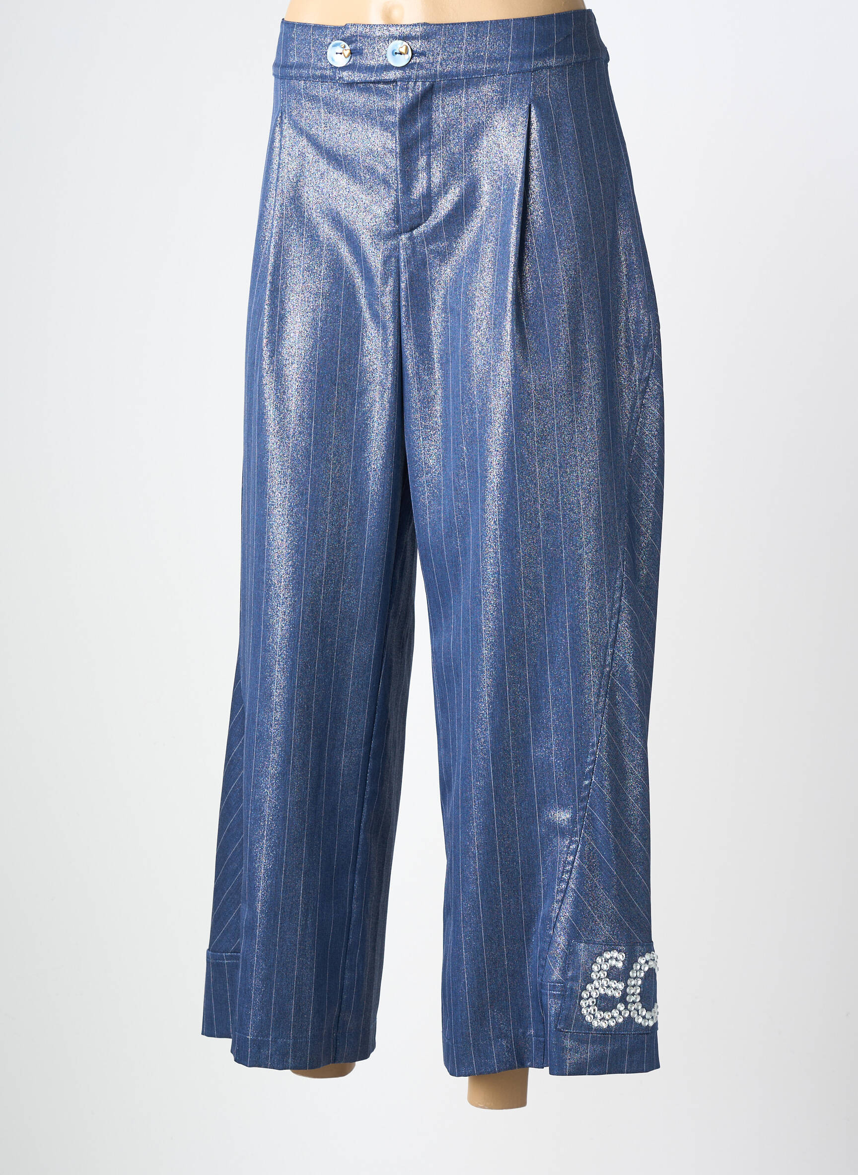 Pantalon large fermeture zippée sous rabat boutonné taille normale bleu ELISA CAVALETTI femme