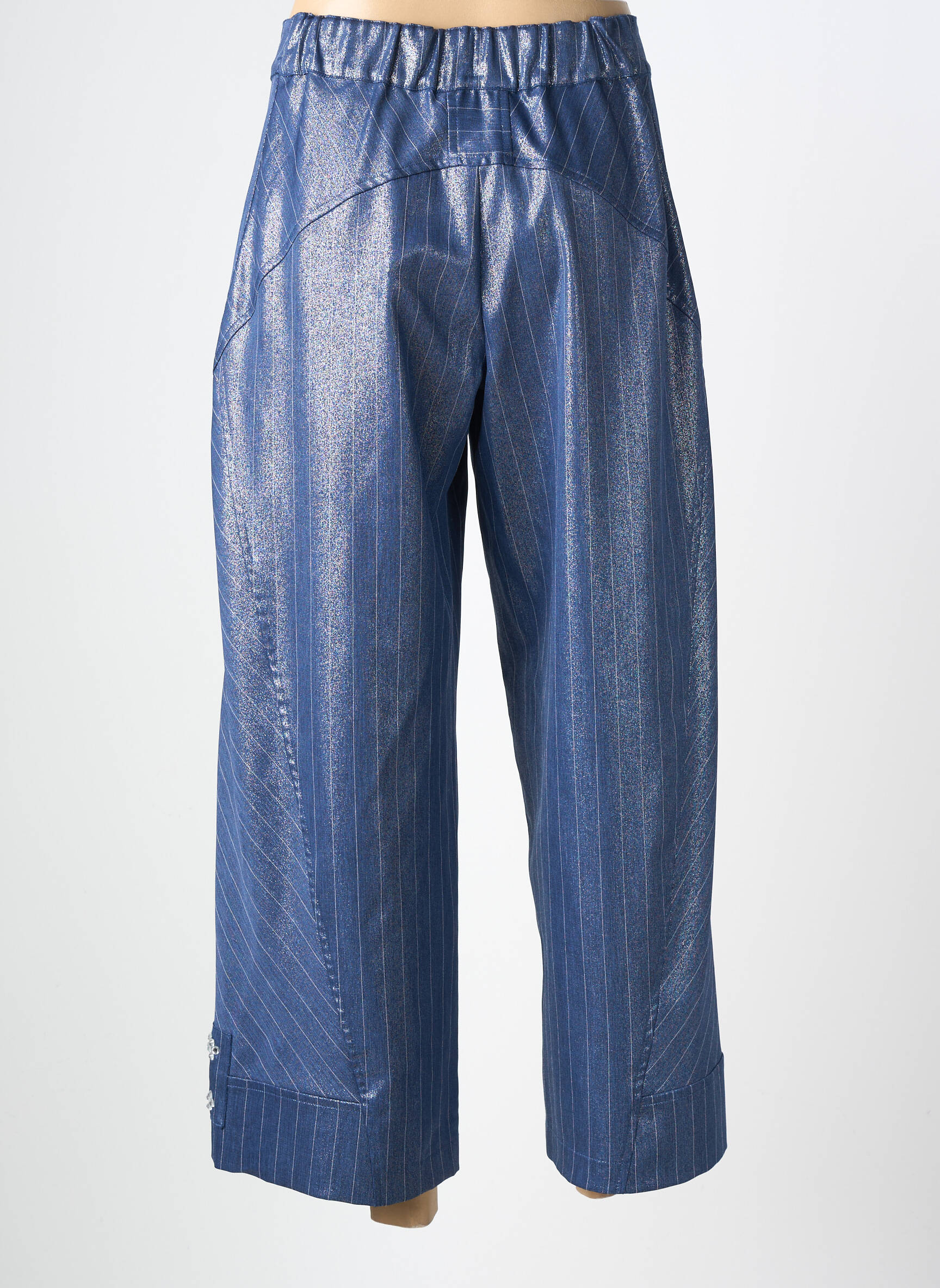Pantalon large fermeture zippée sous rabat boutonné taille normale bleu ELISA CAVALETTI femme