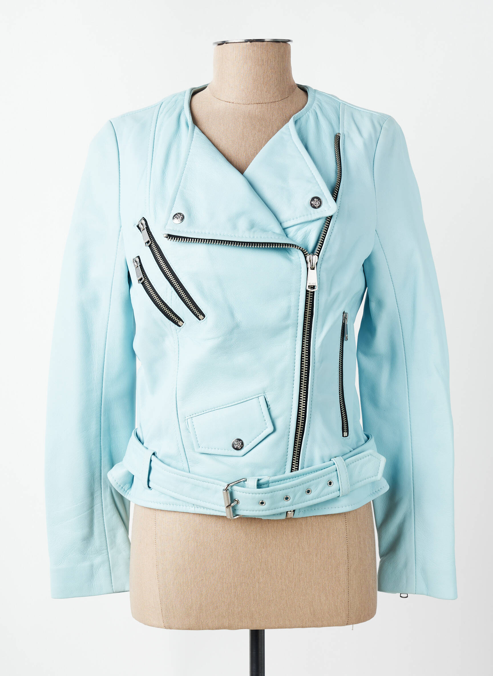 Veste en cuir poches bleu LADC femme