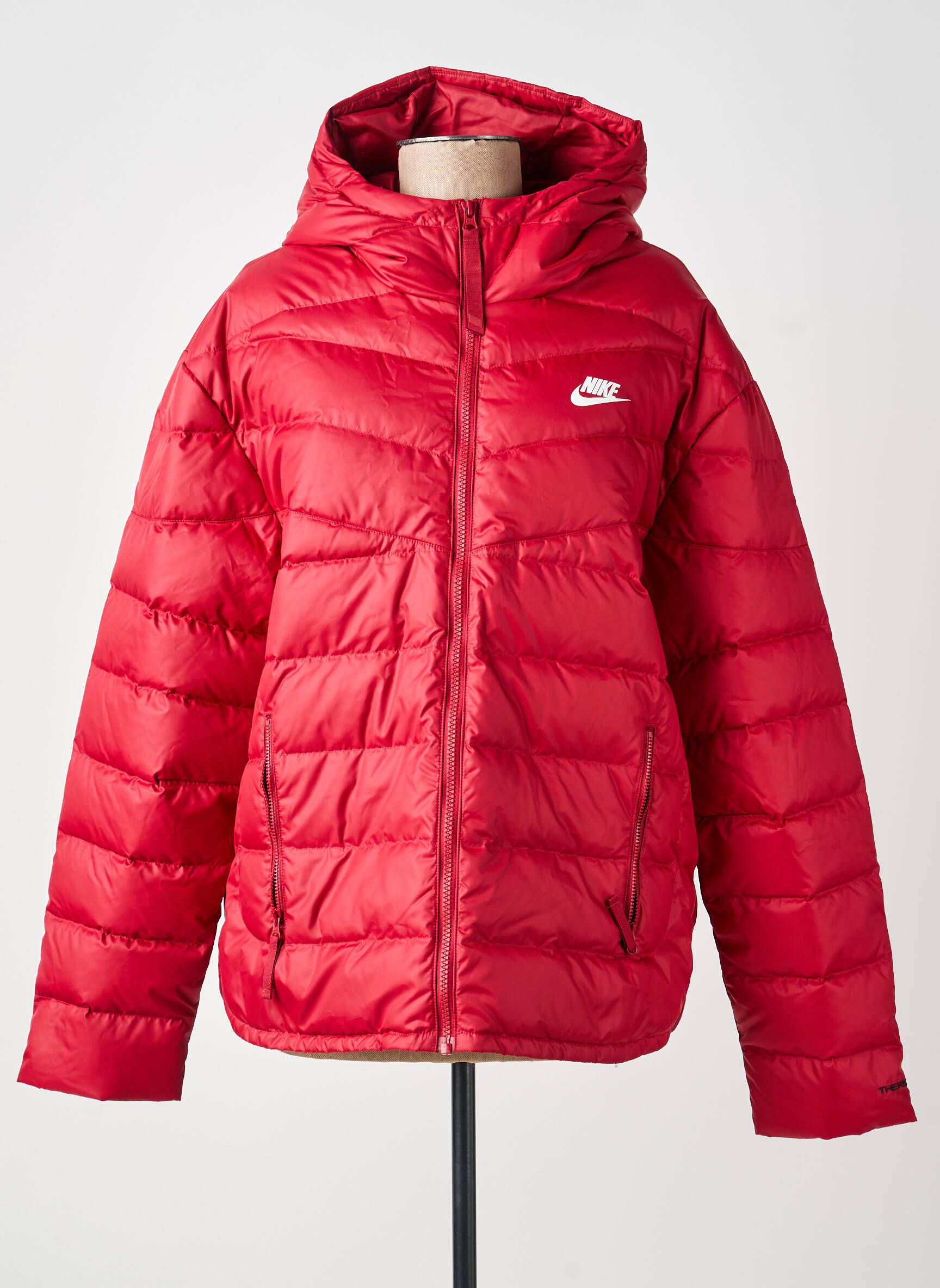 Doudoune manches longues a capuche rouge NIKE femme