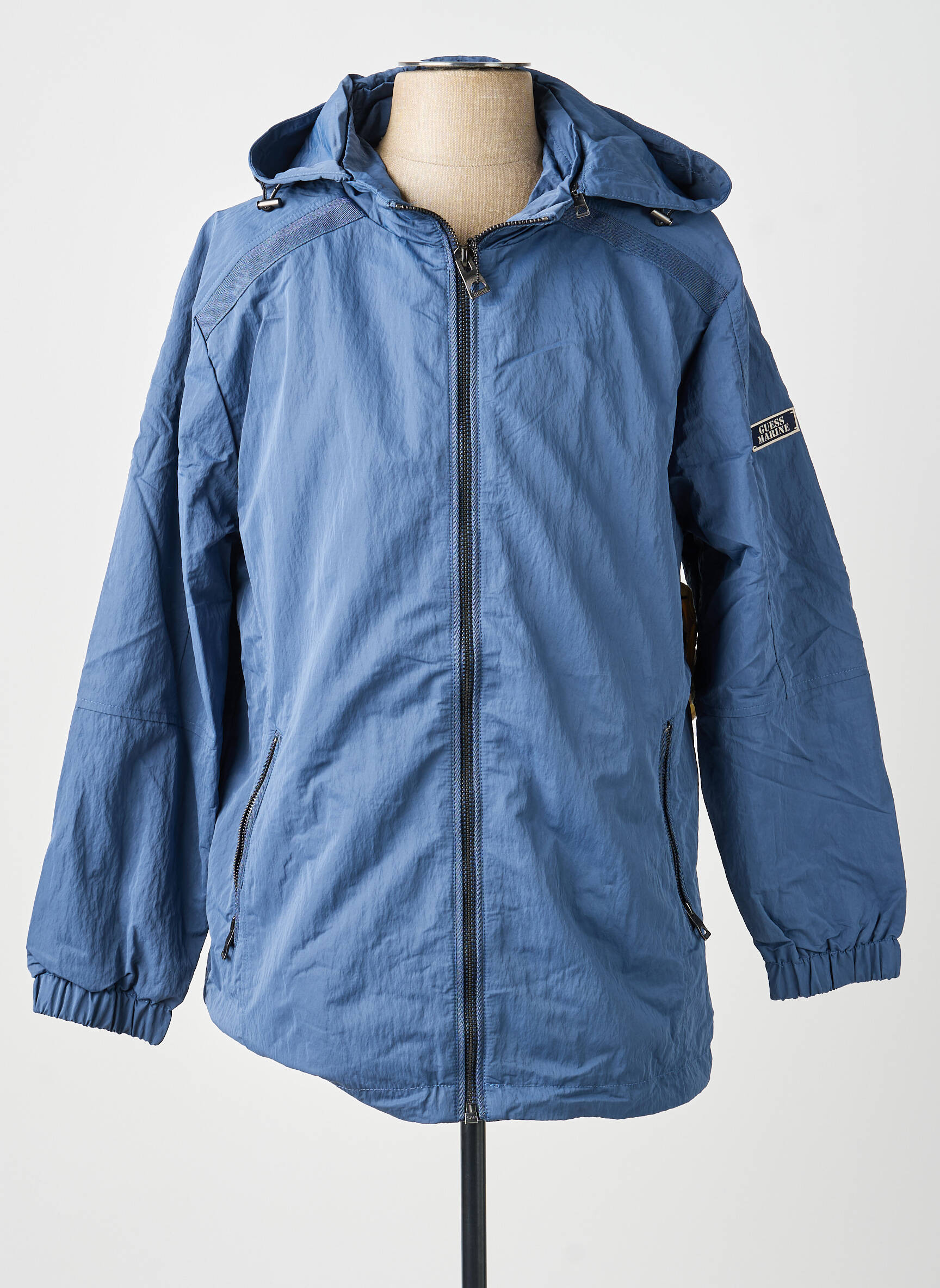 Coupe-vent manches longues a capuche bleu GUESS femme