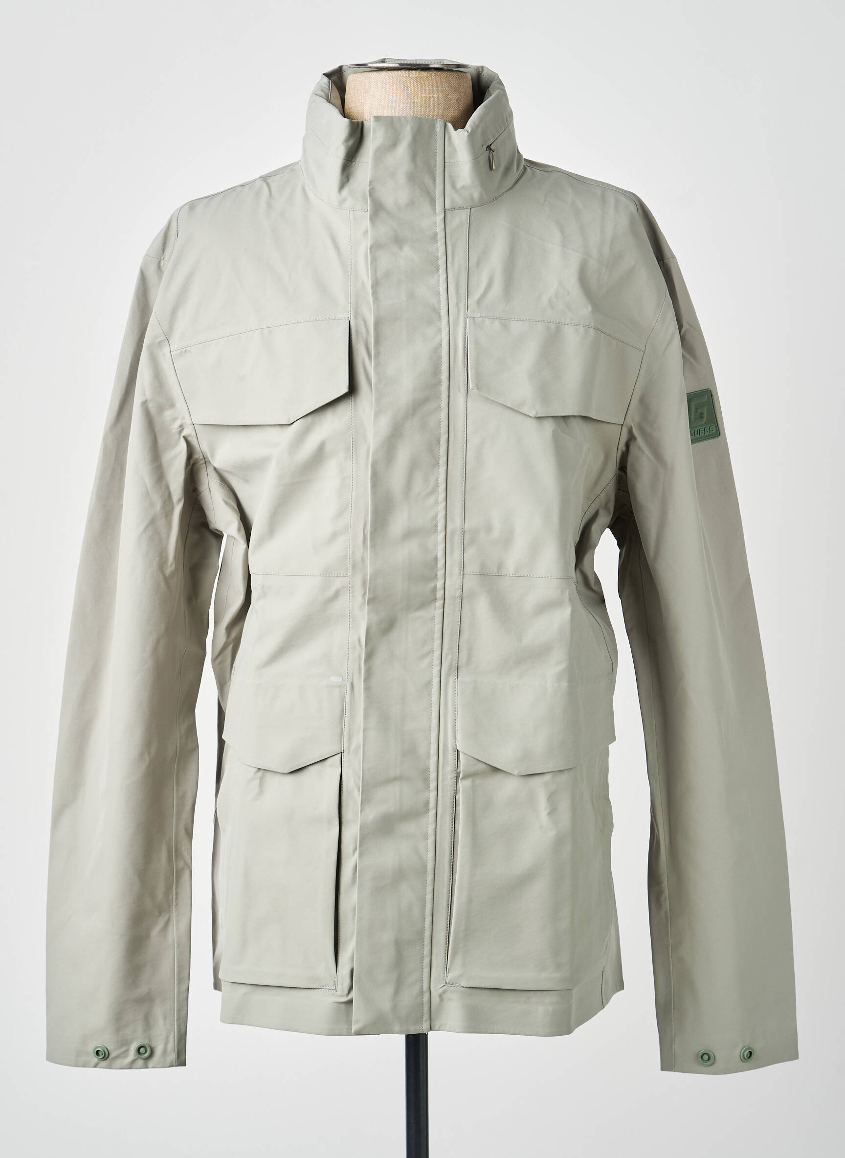 Blouson fermeture zippée sous rabat pressionné vert GUESS homme