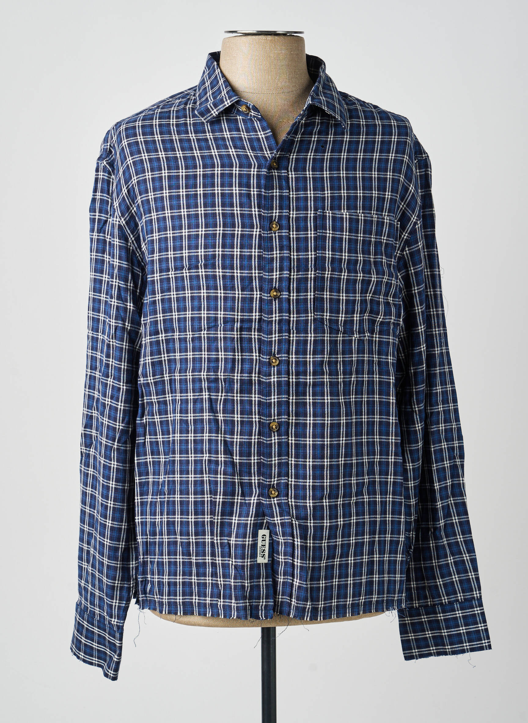 Chemise manches longues poches bleu GUESS homme