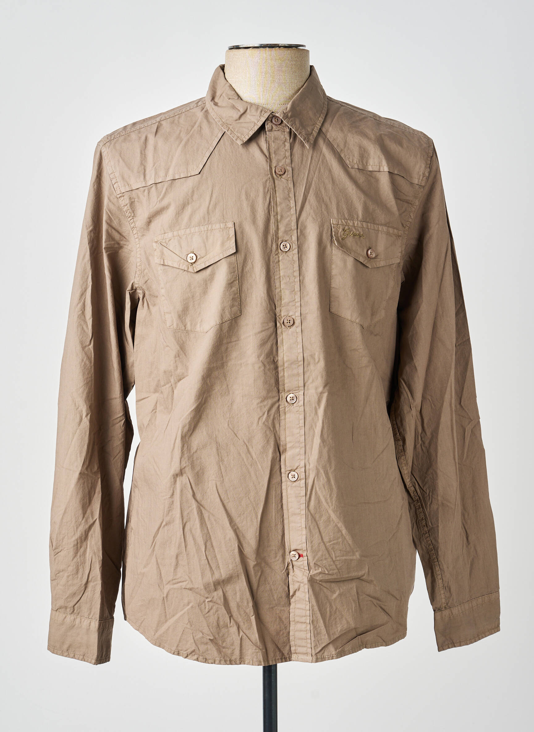 Chemise manches longues poches marron GUESS homme