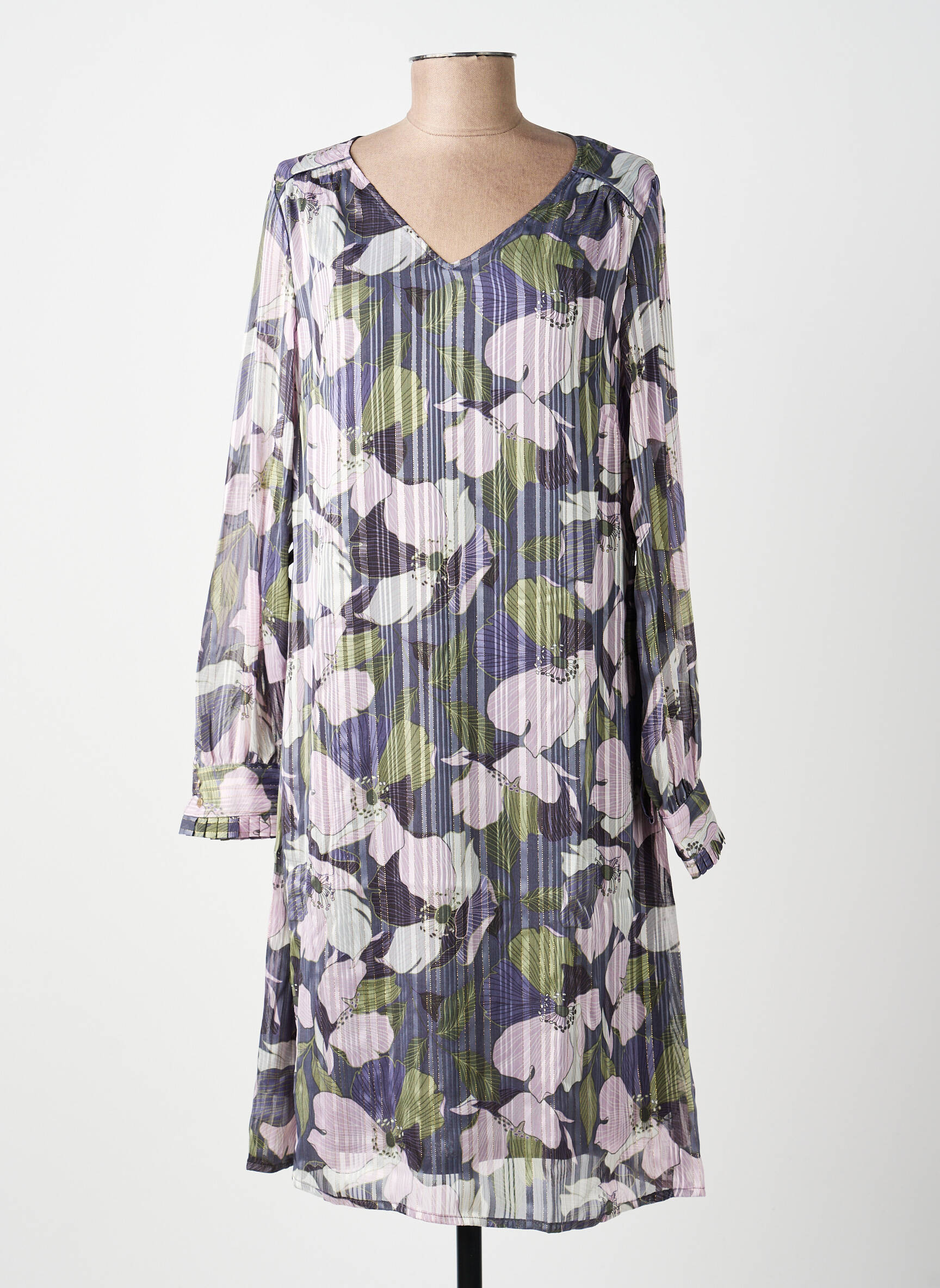 Robe mi-longue imprimé fantaisie manches longues violet DAMART femme