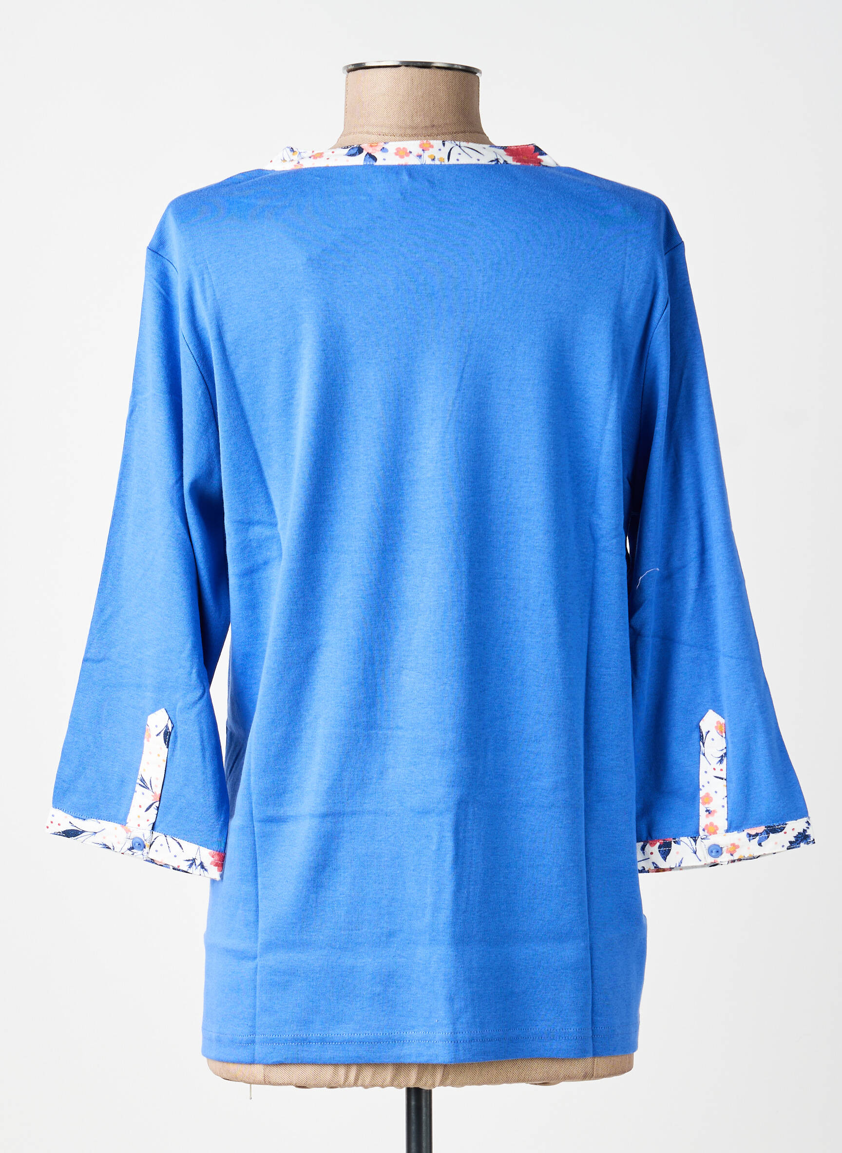 Top col v manches 3/4 bleu DAMART femme