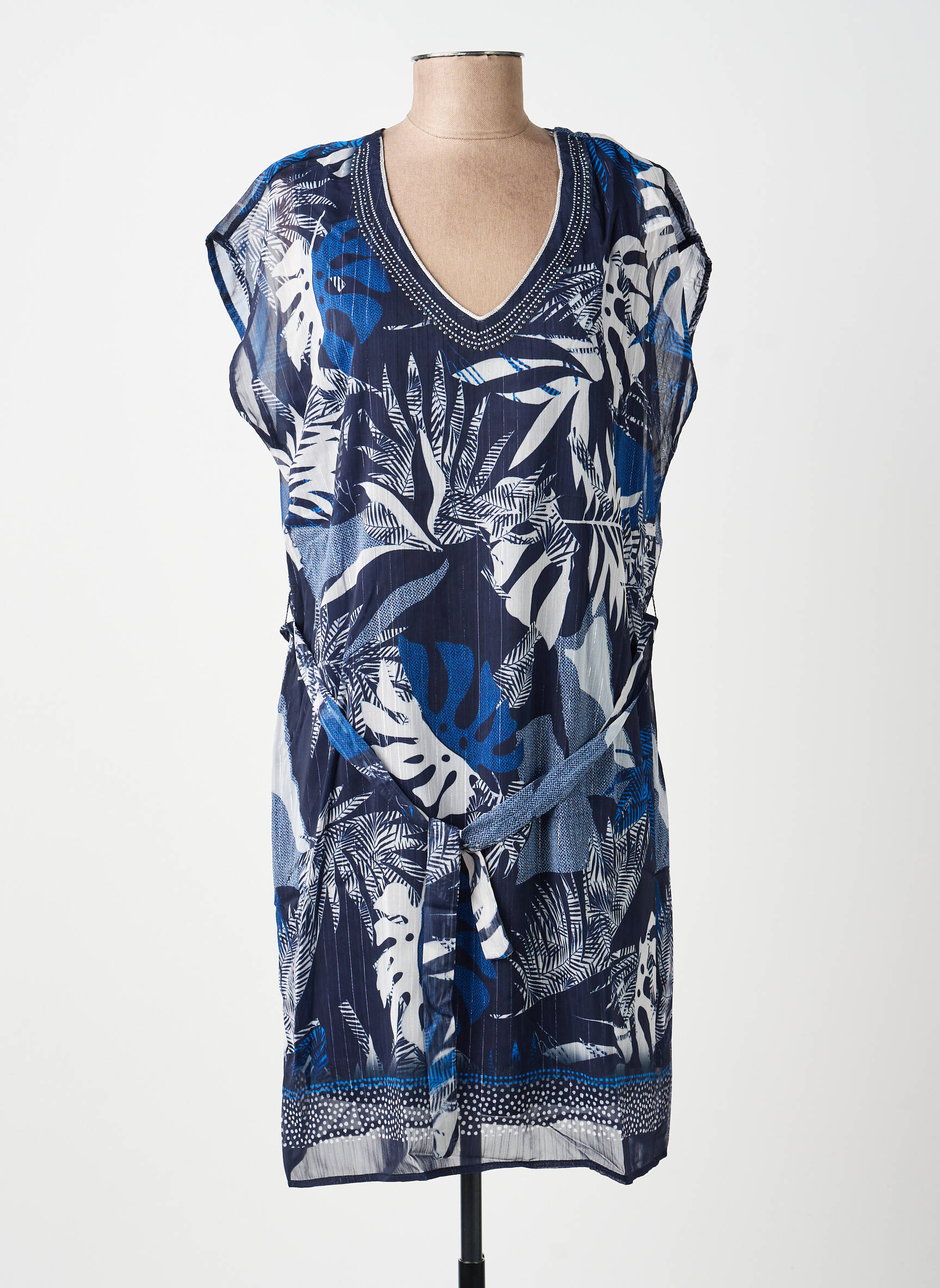 Robe mi-longue imprimé fantaisie manches courtes bleu BREAL femme
