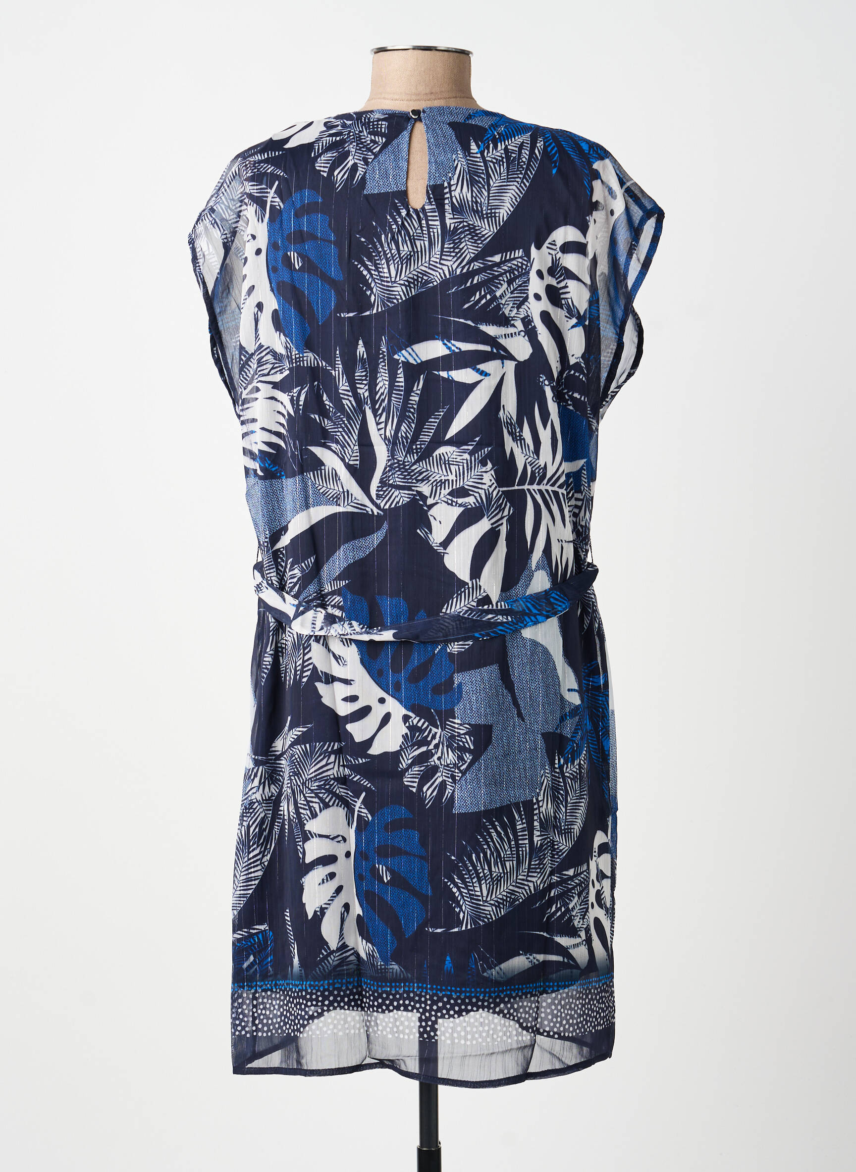 Robe mi-longue imprimé fantaisie manches courtes bleu BREAL femme
