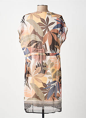 Robe mi-longue imprimé fantaisie manches courtes marron BREAL femme