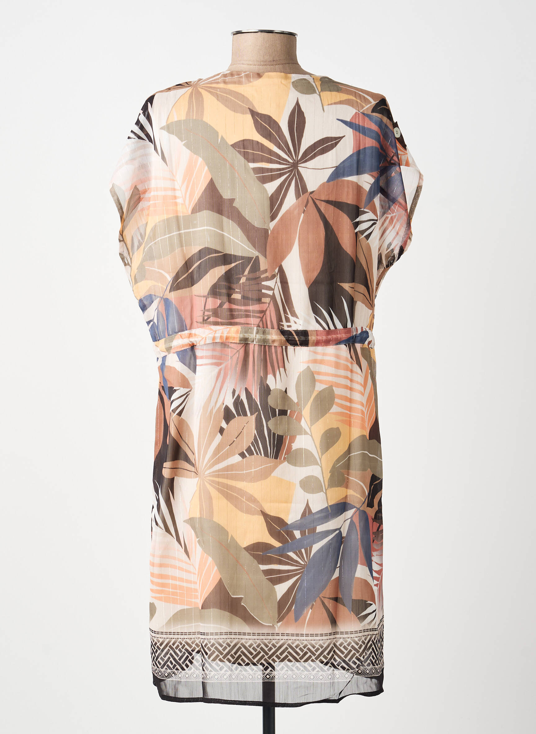 Robe mi-longue imprimé fantaisie manches courtes marron BREAL femme