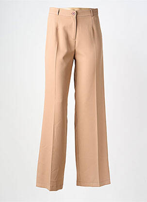 Pantalon large tissage popeline taille haute beige COTTONADE femme